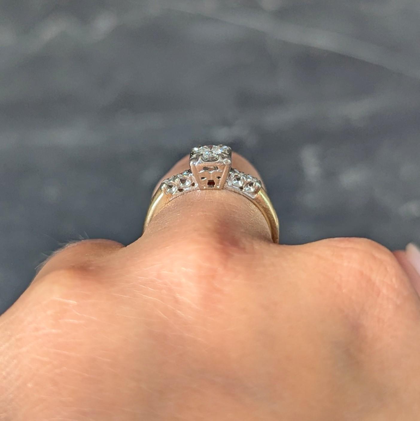 Retro 0.35 CTW Transitional Cut Diamond 14 Karat Gold Vintage Engagement Ring