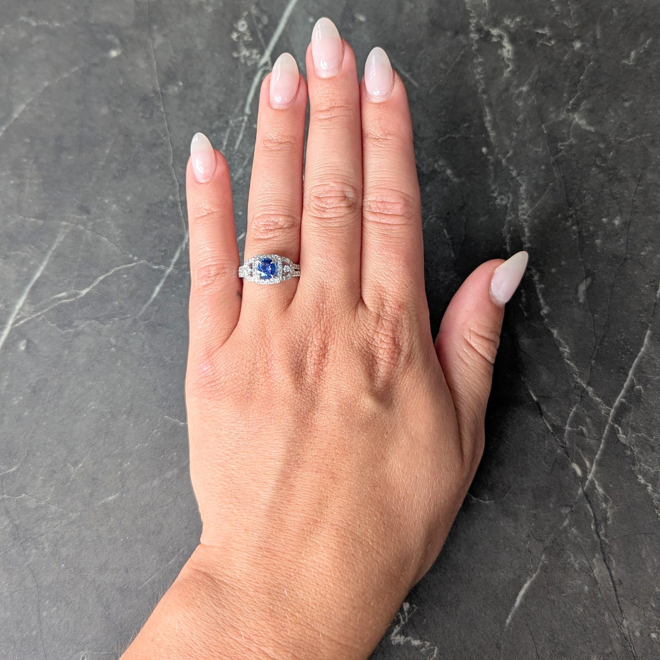 Contemporary 1.98 CTW Sapphire Diamond 18 Karat White Gold Halo Ring