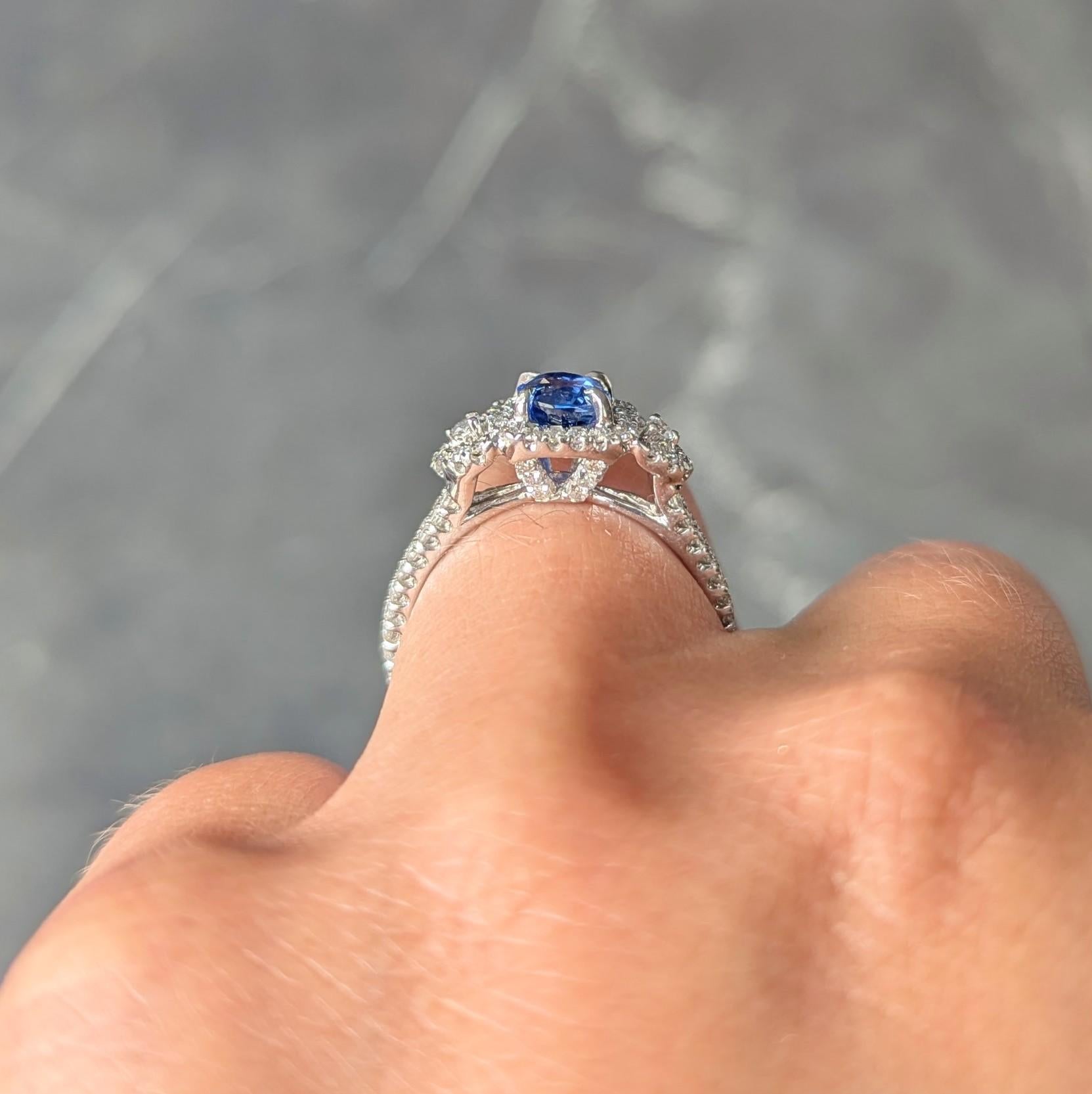 Contemporary 1.98 CTW Sapphire Diamond 18 Karat White Gold Halo Ring