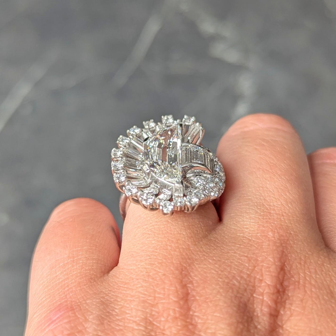 Oscar Heyman 1946 Mid Century Diamond Platinum Vintage Half-Moon Spray Ring