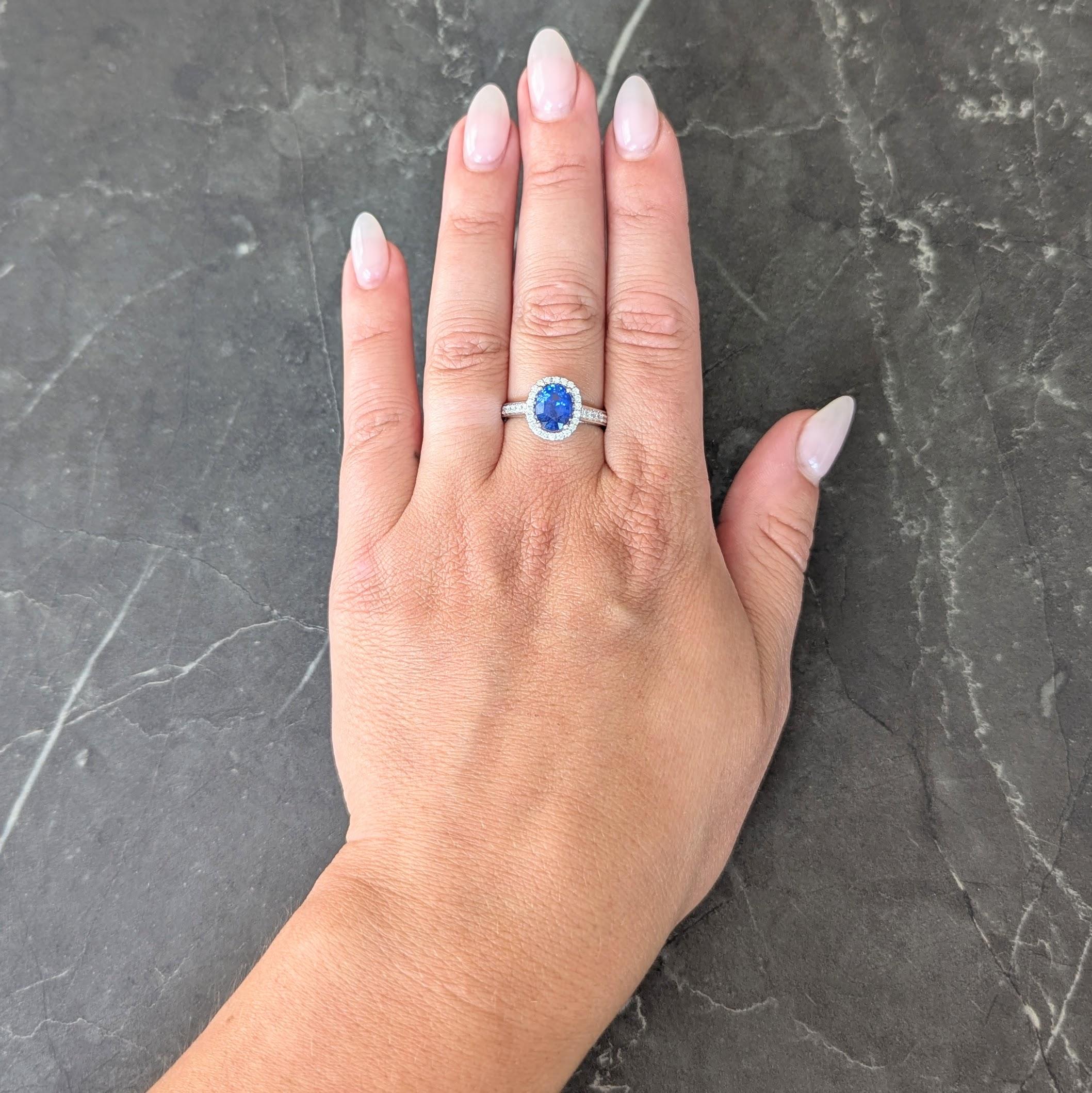 Contemporary 2.56 CTW Sapphire Diamond 18 Karat White Gold Halo Ring