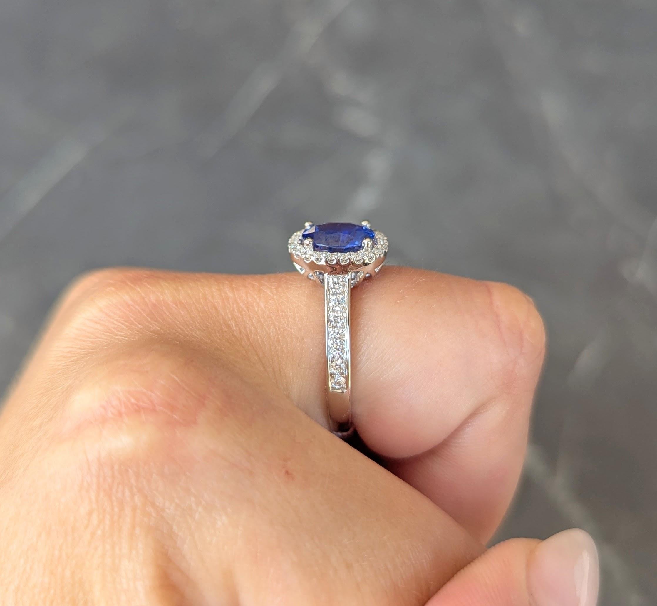 Contemporary 2.56 CTW Sapphire Diamond 18 Karat White Gold Halo Ring