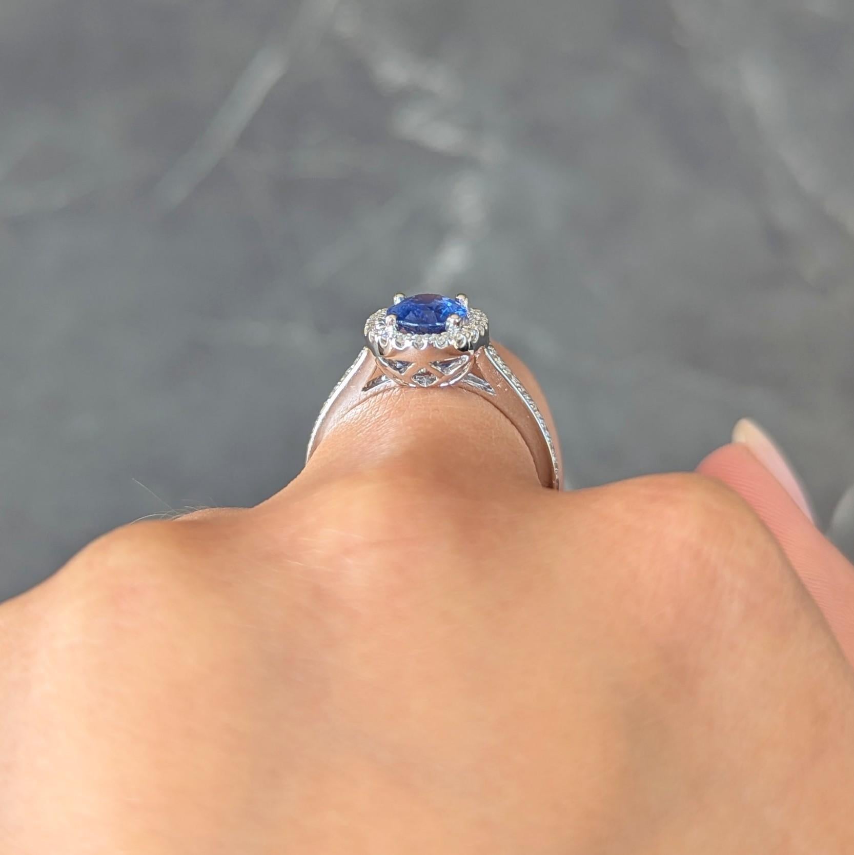 Contemporary 2.56 CTW Sapphire Diamond 18 Karat White Gold Halo Ring