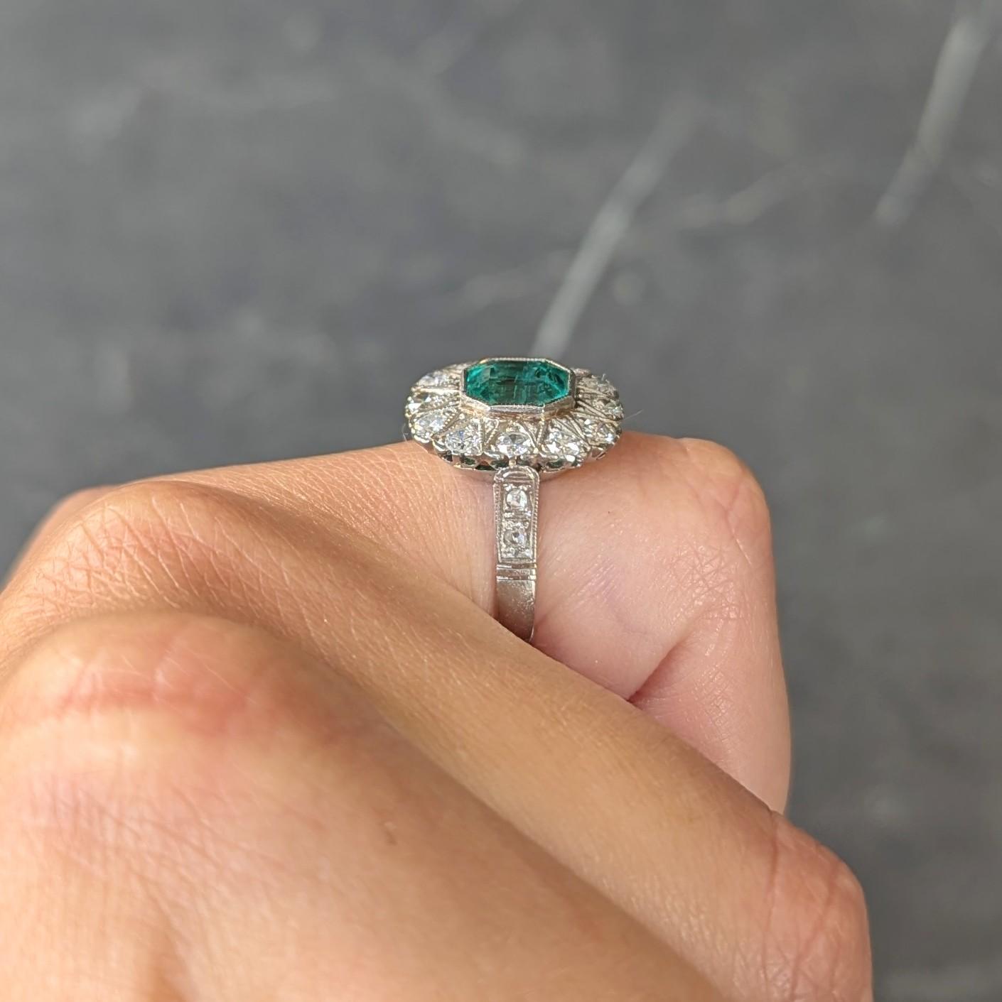 Art Deco 3.05 CTW No Oil Colombian Emerald Diamond Platinum Vintage Halo Ring