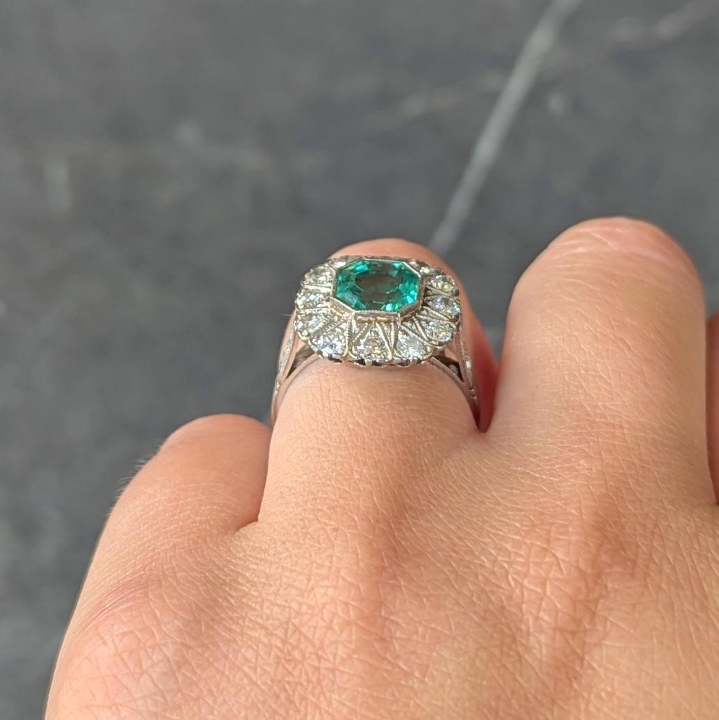 Art Deco 3.05 CTW No Oil Colombian Emerald Diamond Platinum Vintage Halo Ring