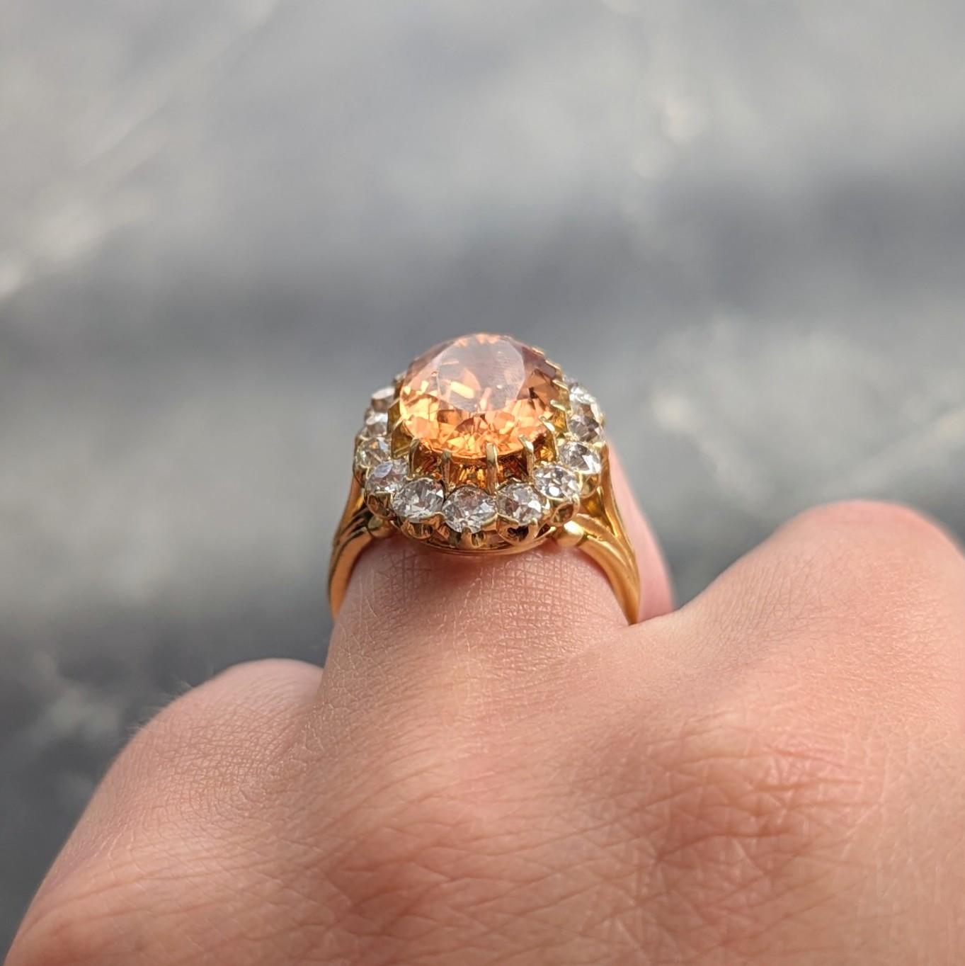 Victorian 7.50 CTW Imperial Topaz Diamond 18 Karat Yellow Gold Antique Halo Ring