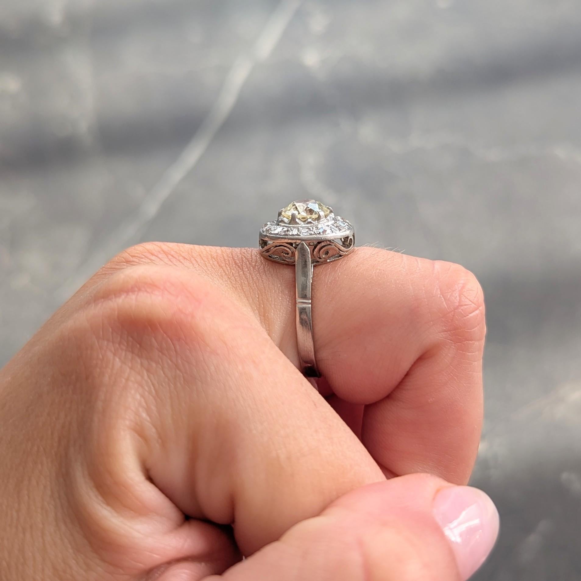 Art Deco 1.95 CTW Diamond Platinum Antique Scrolling Halo Engagement Ring