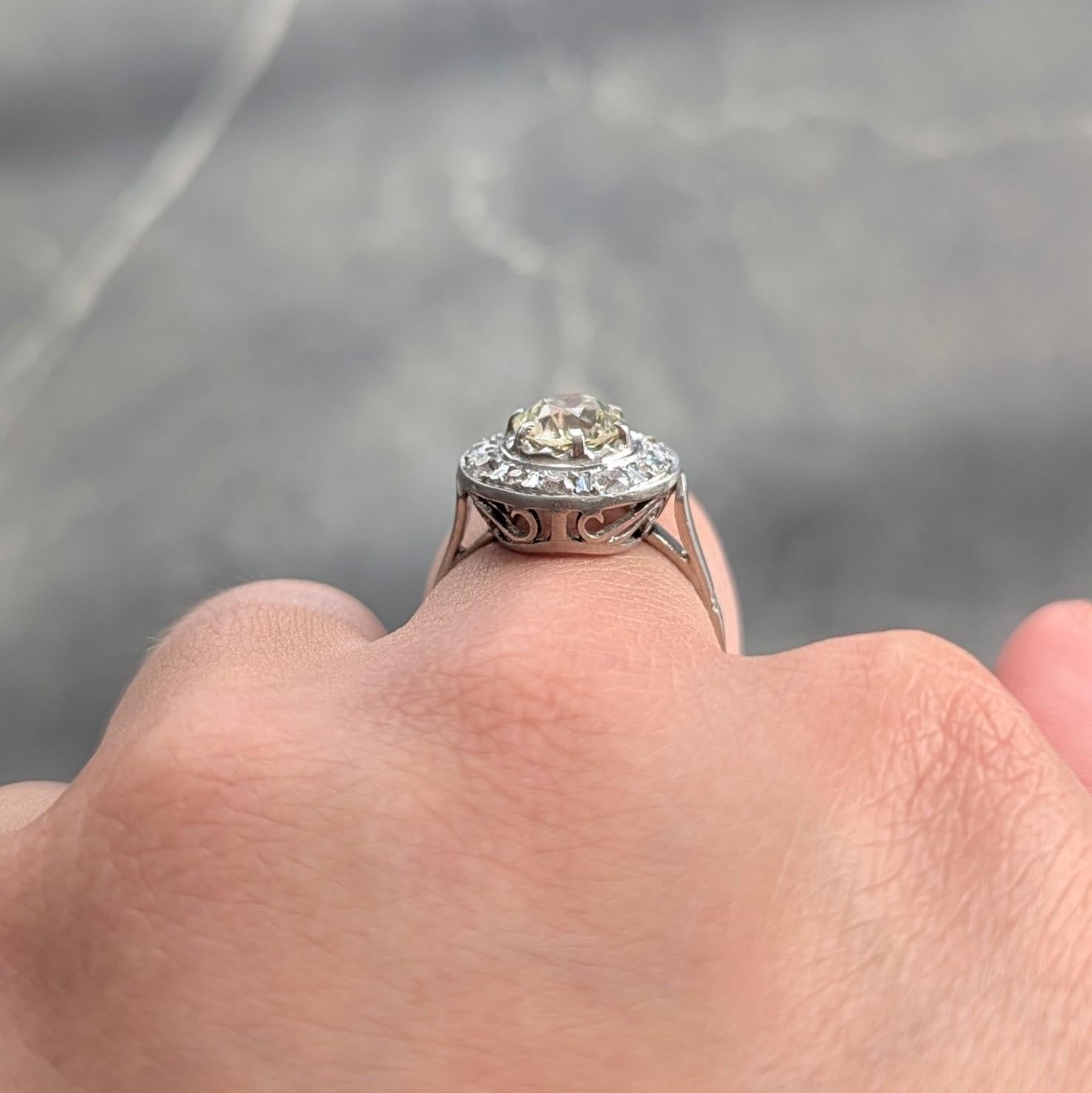 Art Deco 1.95 CTW Diamond Platinum Antique Scrolling Halo Engagement Ring