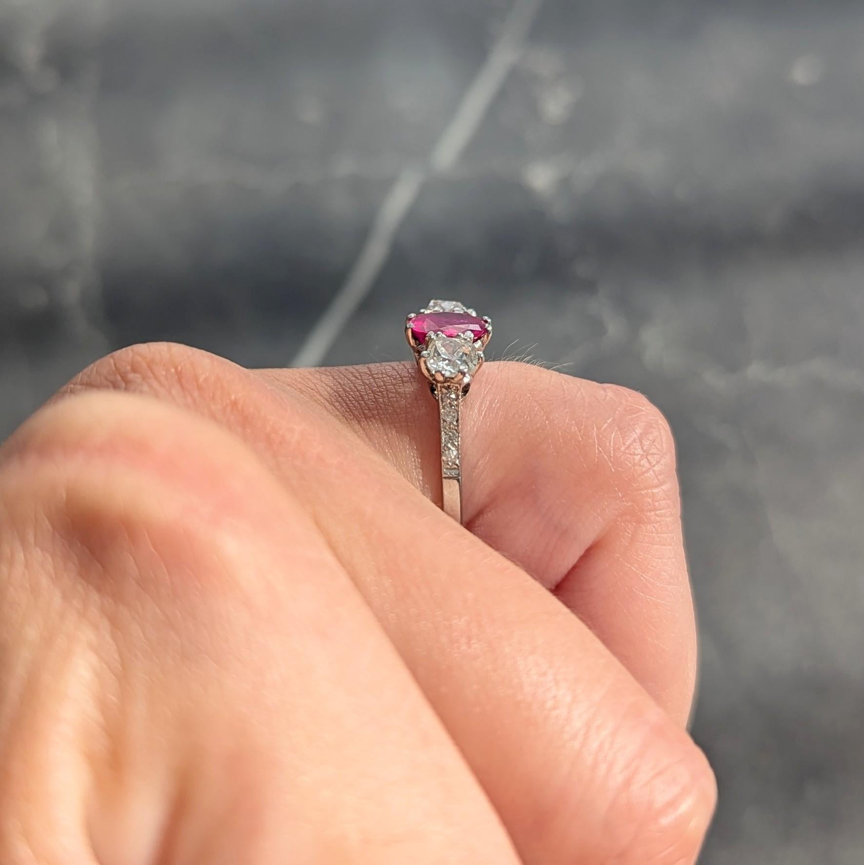 Edwardian 1.90 CTW No Heat Burma Ruby Diamond Platinum Antique Three Stone Ring
