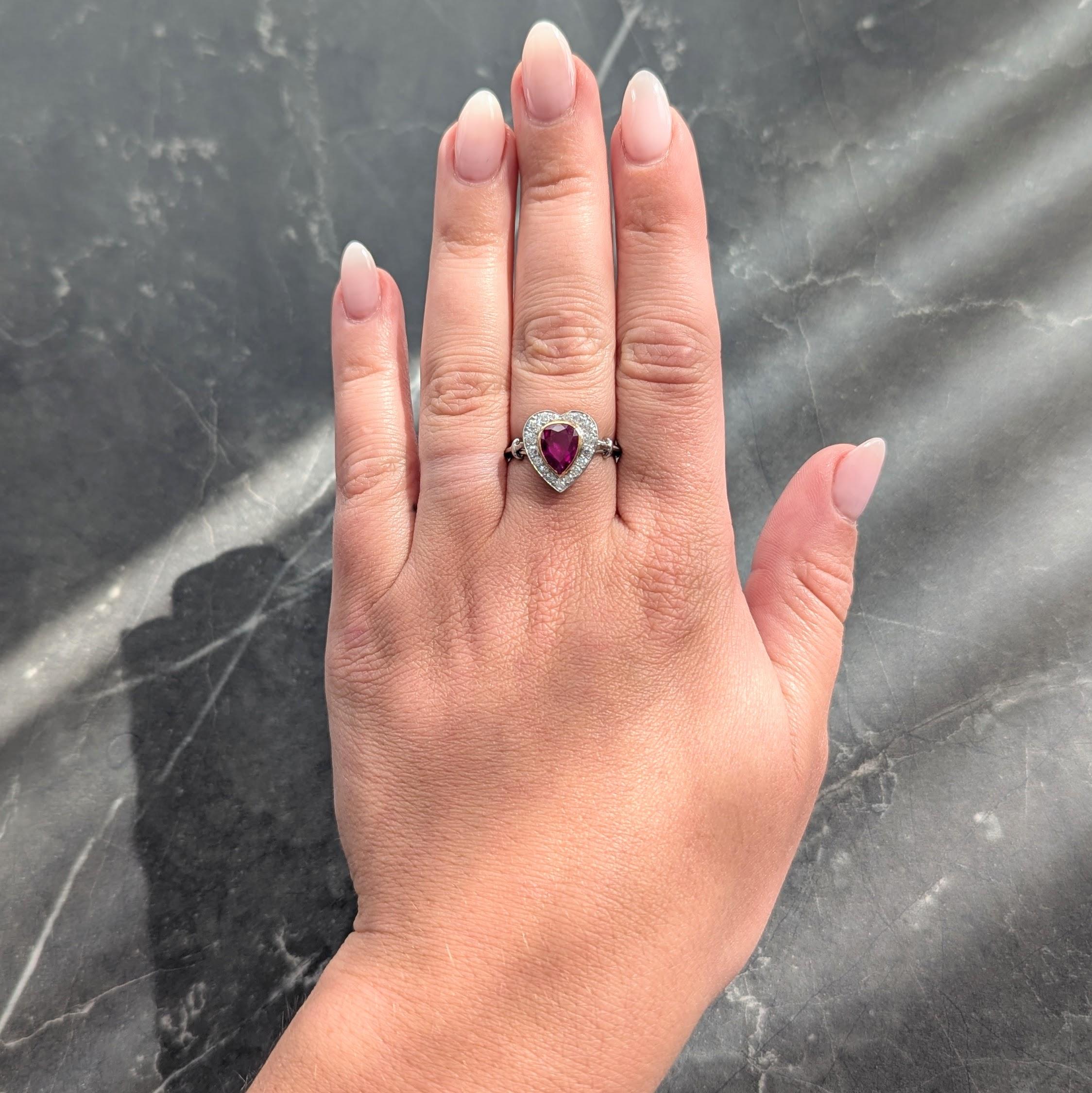 Edwardian 2.50 CTW No Heat Burma Ruby Diamond 14K Gold Heart Antique Halo Ring