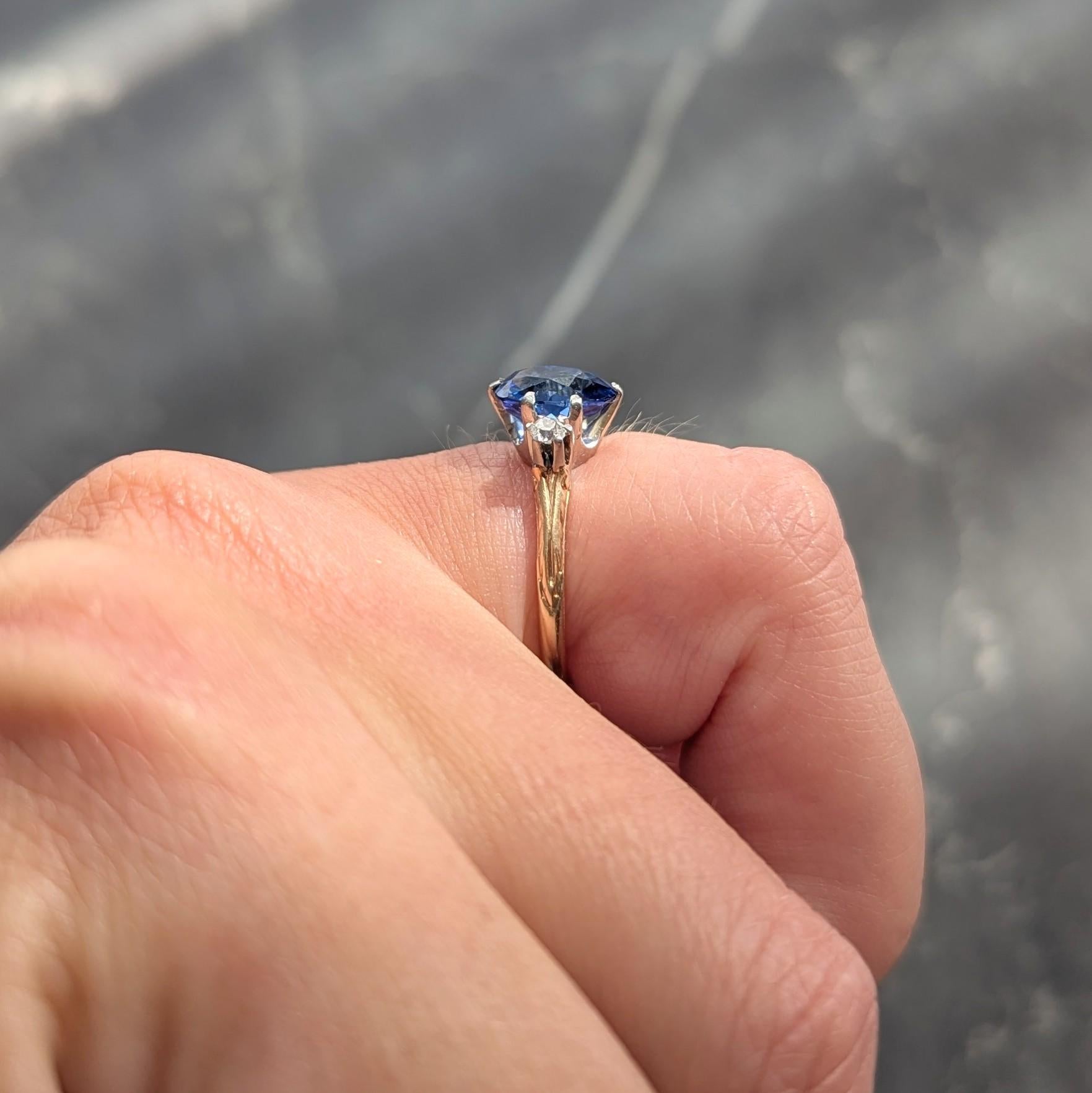 Edwardian 1.64 CTW Sapphire Diamond Platinum 14K Yellow Gold Antique Three Ring