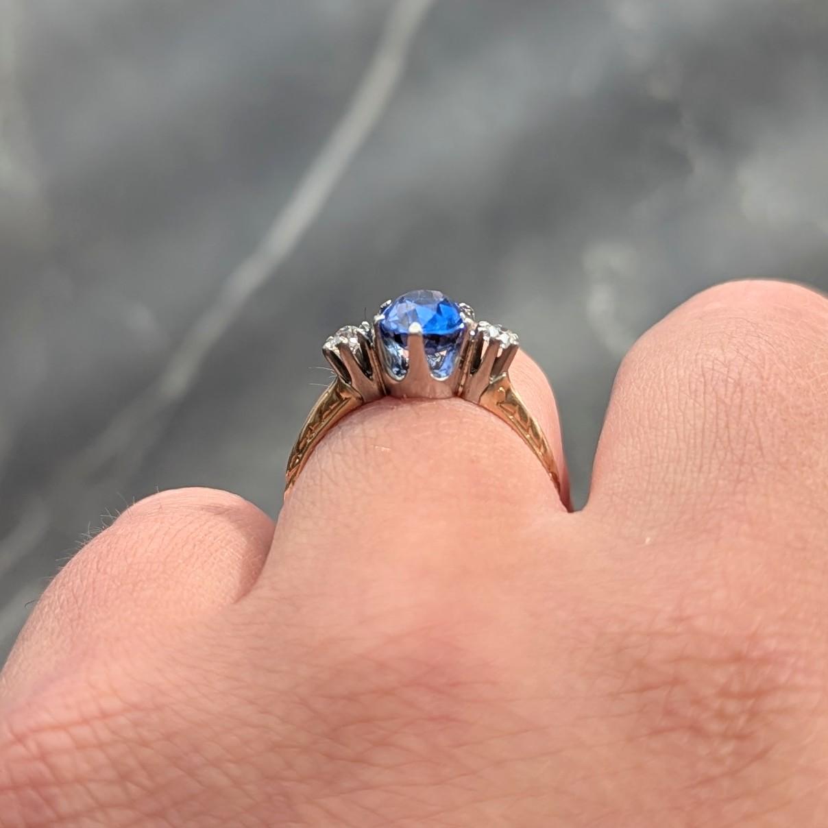 Edwardian 1.64 CTW Sapphire Diamond Platinum 14K Yellow Gold Antique Three Ring
