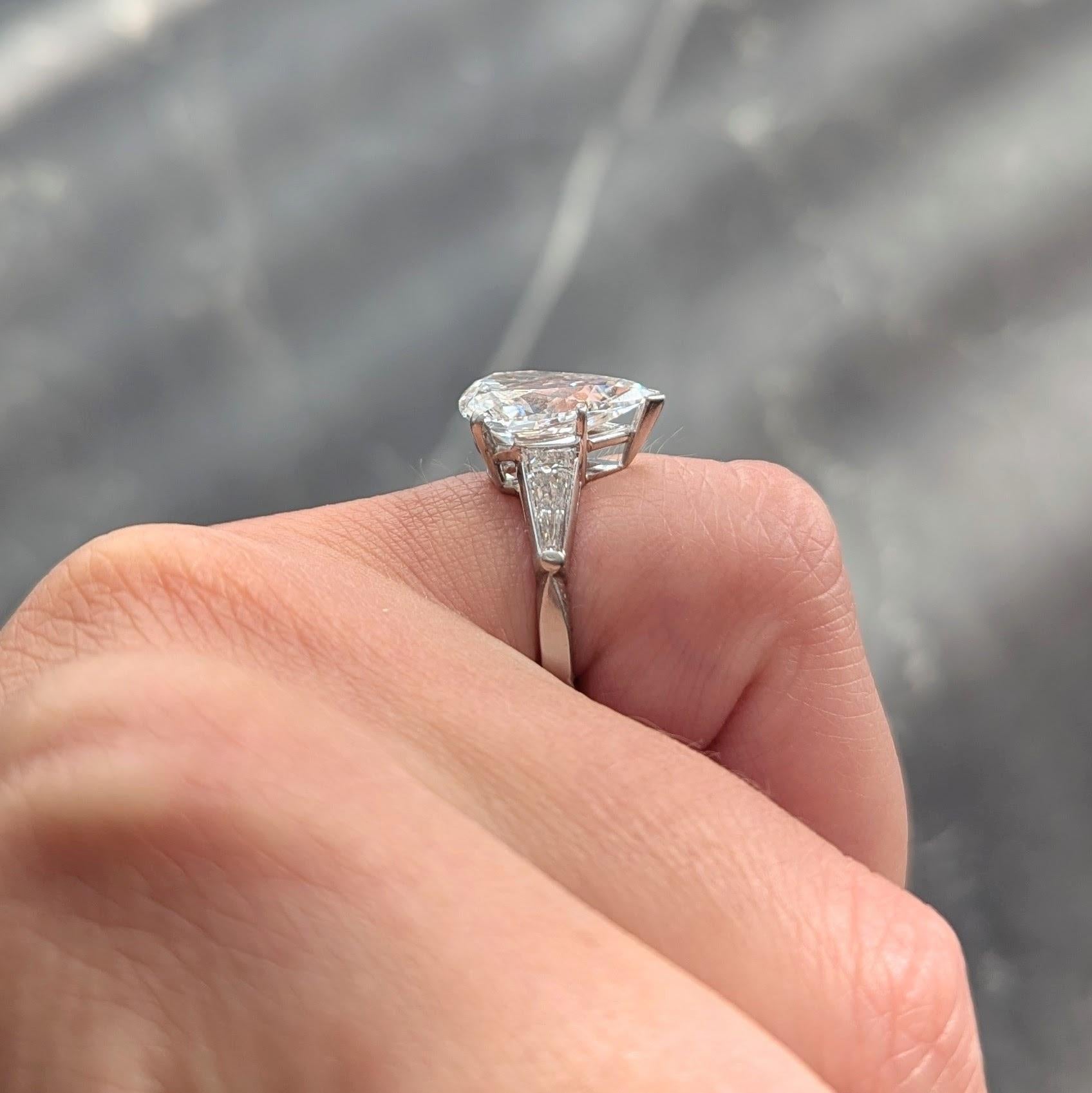 Mid-Century 4.04 CTW Pear Diamond Platinum Vintage Three Stone Engagement Ring