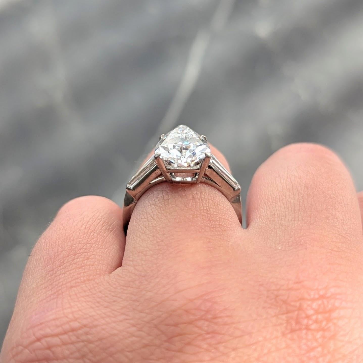 Mid-Century 4.04 CTW Pear Diamond Platinum Vintage Three Stone Engagement Ring