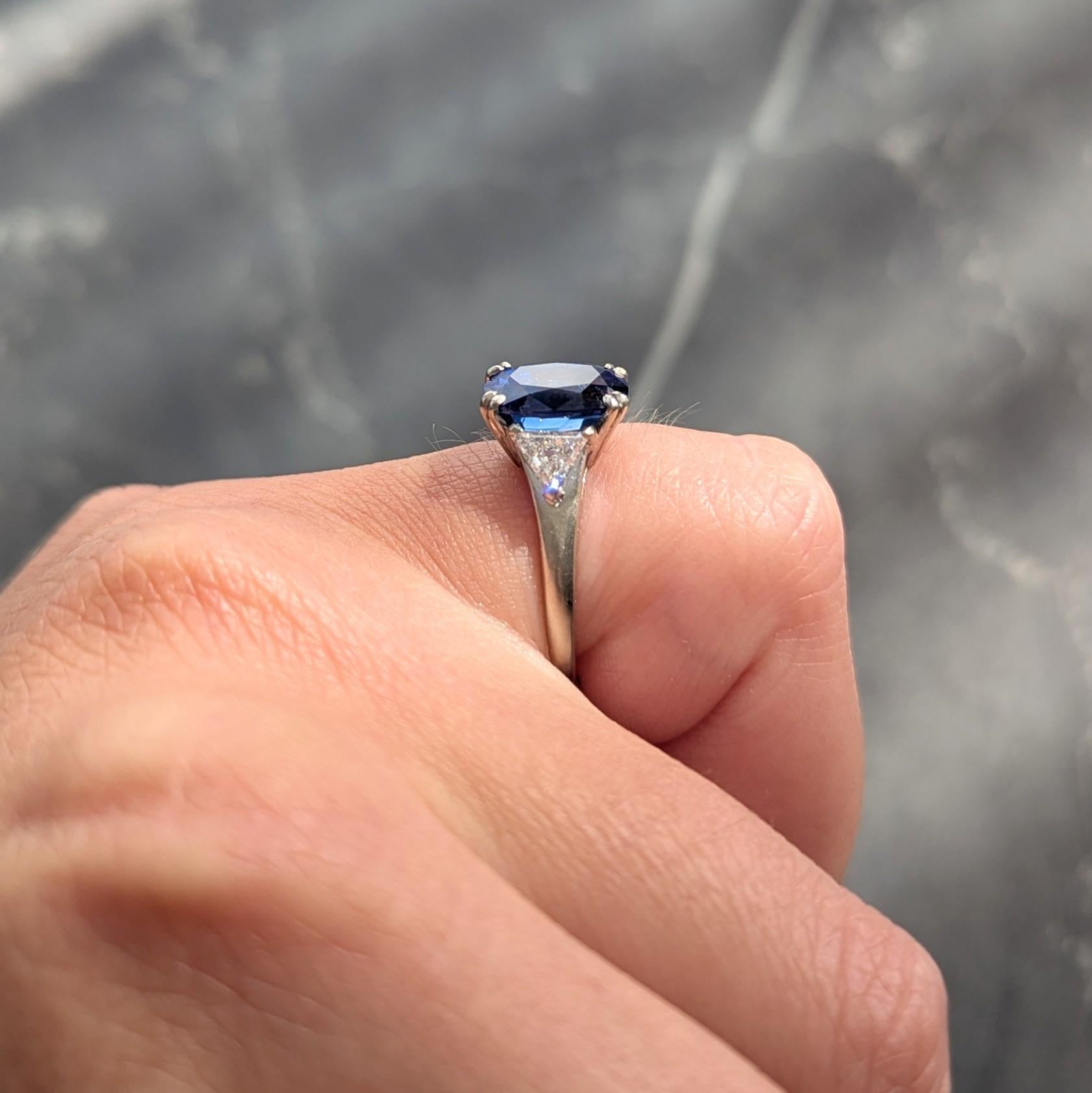 Mid-Century French 3.33 CTW Sapphire Diamond 18K Gold Vintage Three Stone Ring