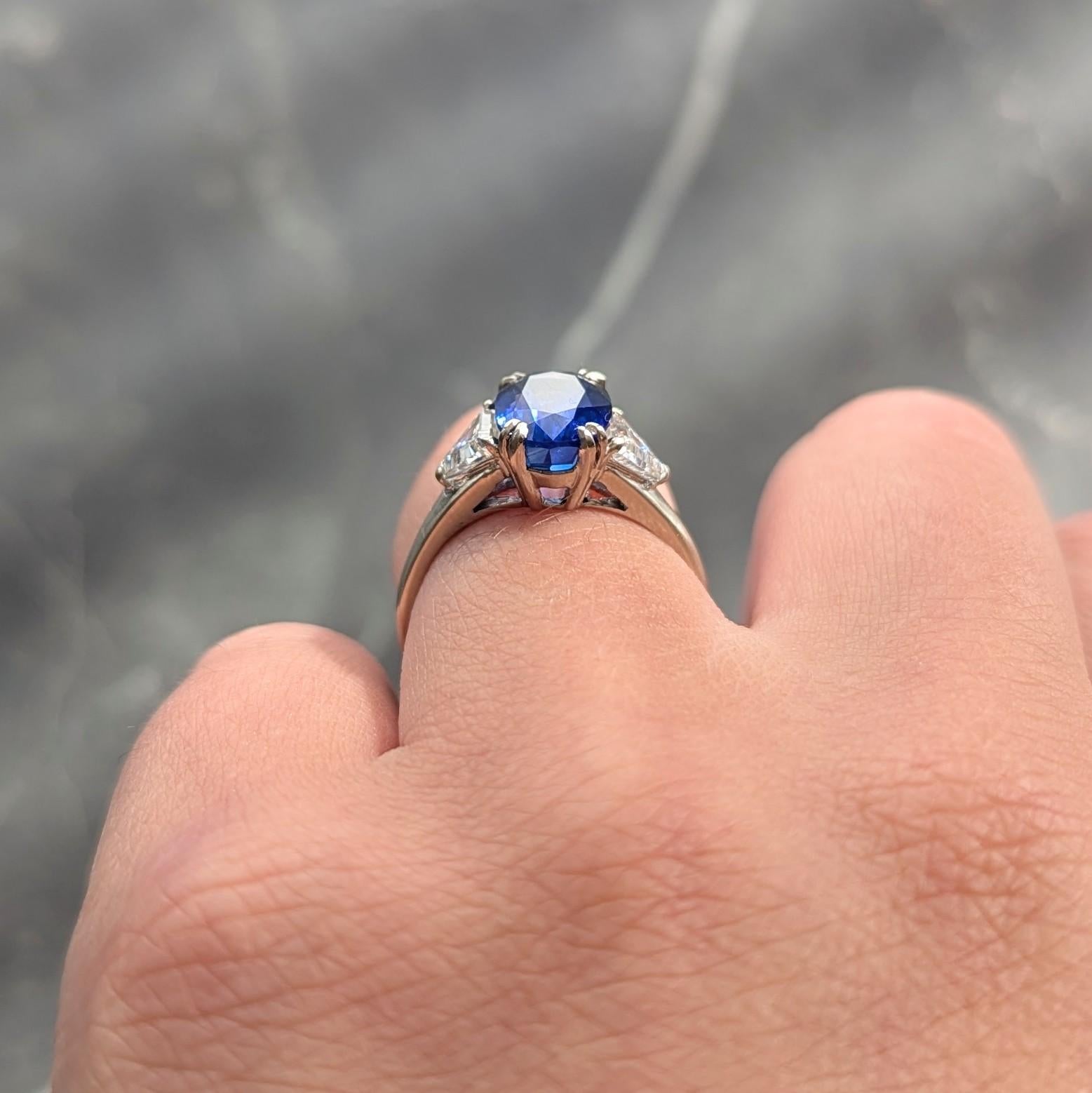 Mid-Century French 3.33 CTW Sapphire Diamond 18K Gold Vintage Three Stone Ring