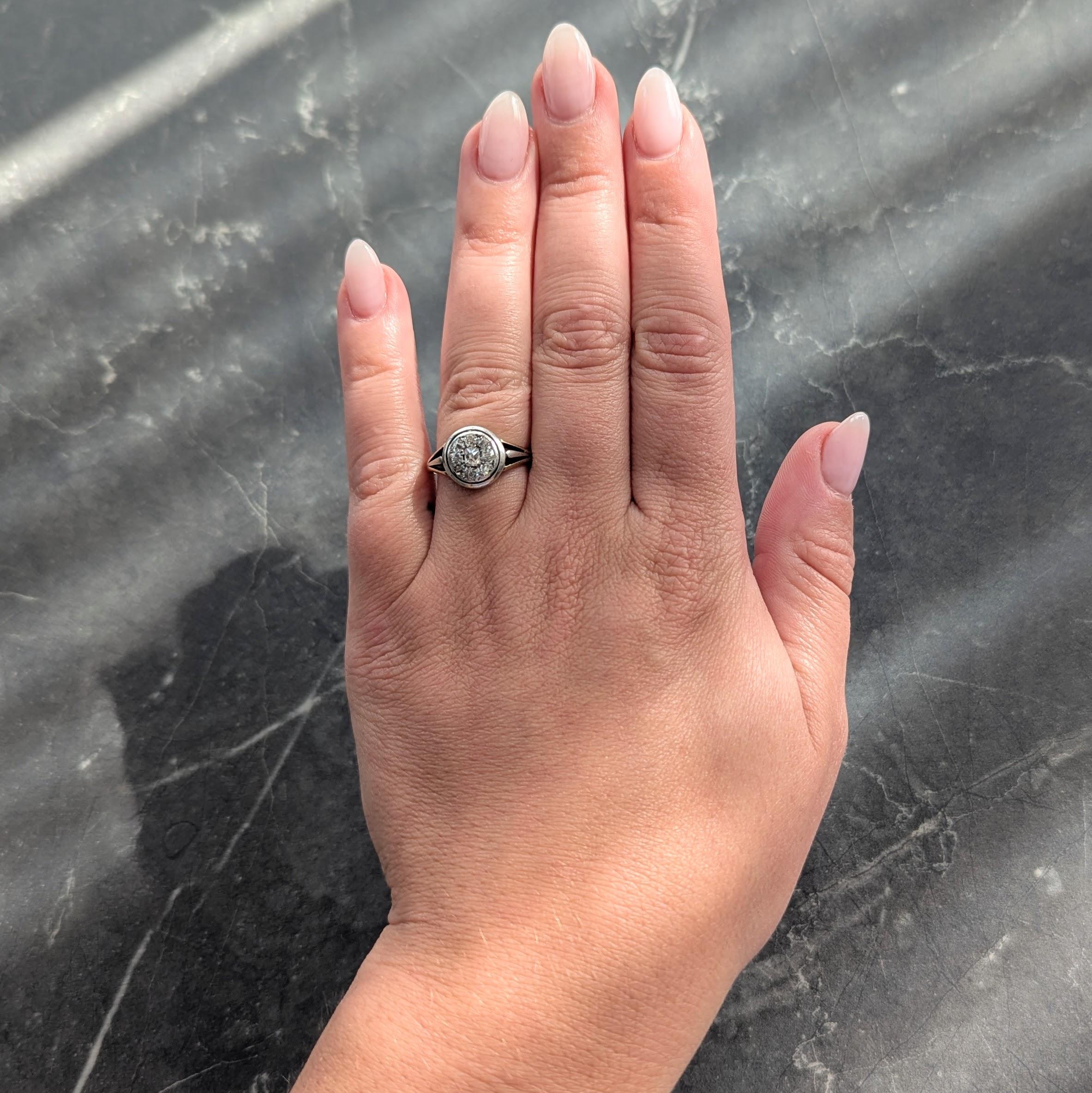 Victorian Old Mine Cut Diamond 14 Karat Yellow Gold Silver Antique Cluster Ring