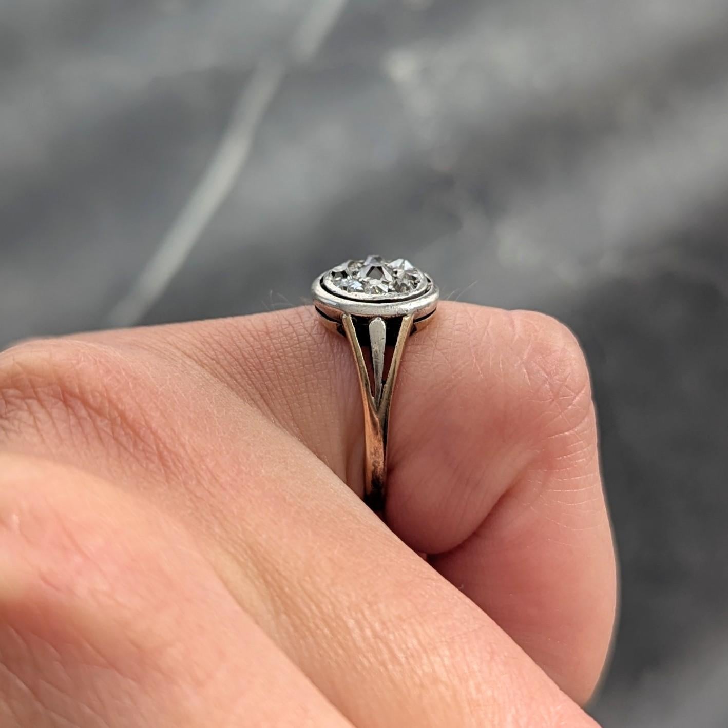 Victorian Old Mine Cut Diamond 14 Karat Yellow Gold Silver Antique Cluster Ring