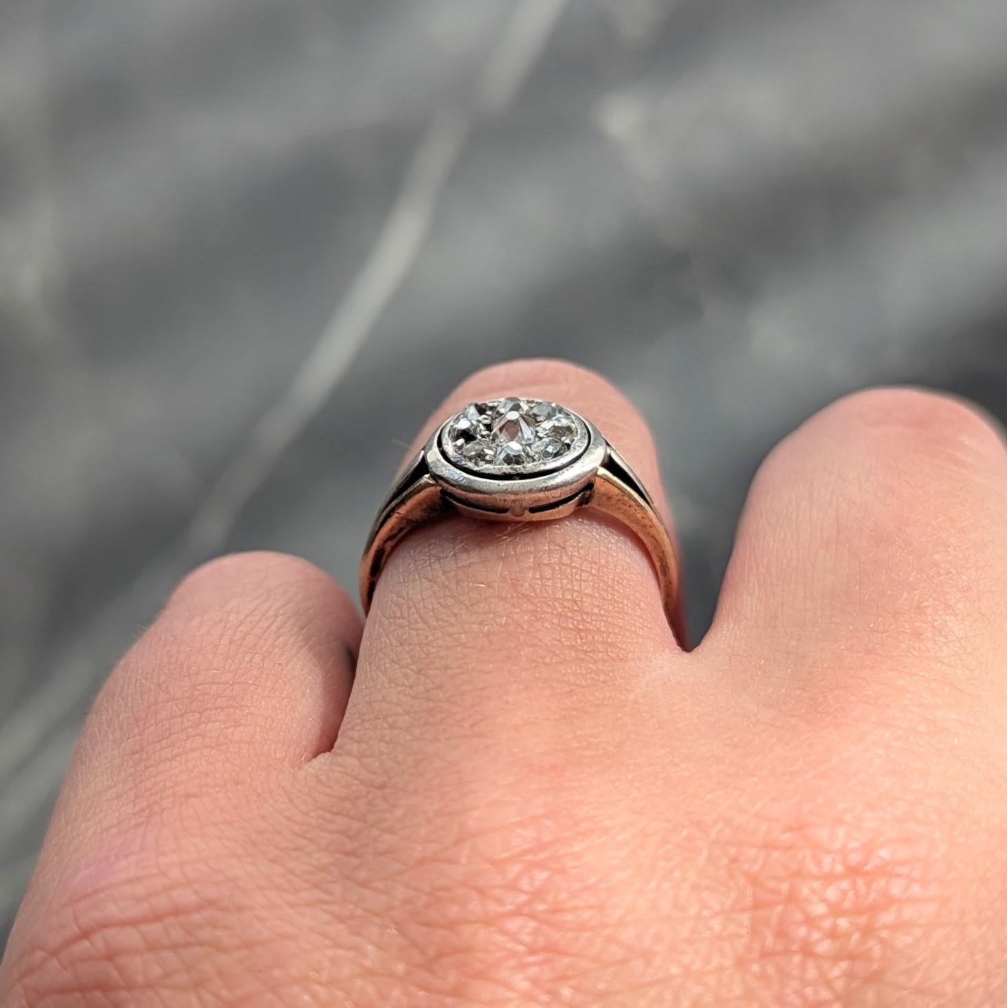 Victorian Old Mine Cut Diamond 14 Karat Yellow Gold Silver Antique Cluster Ring