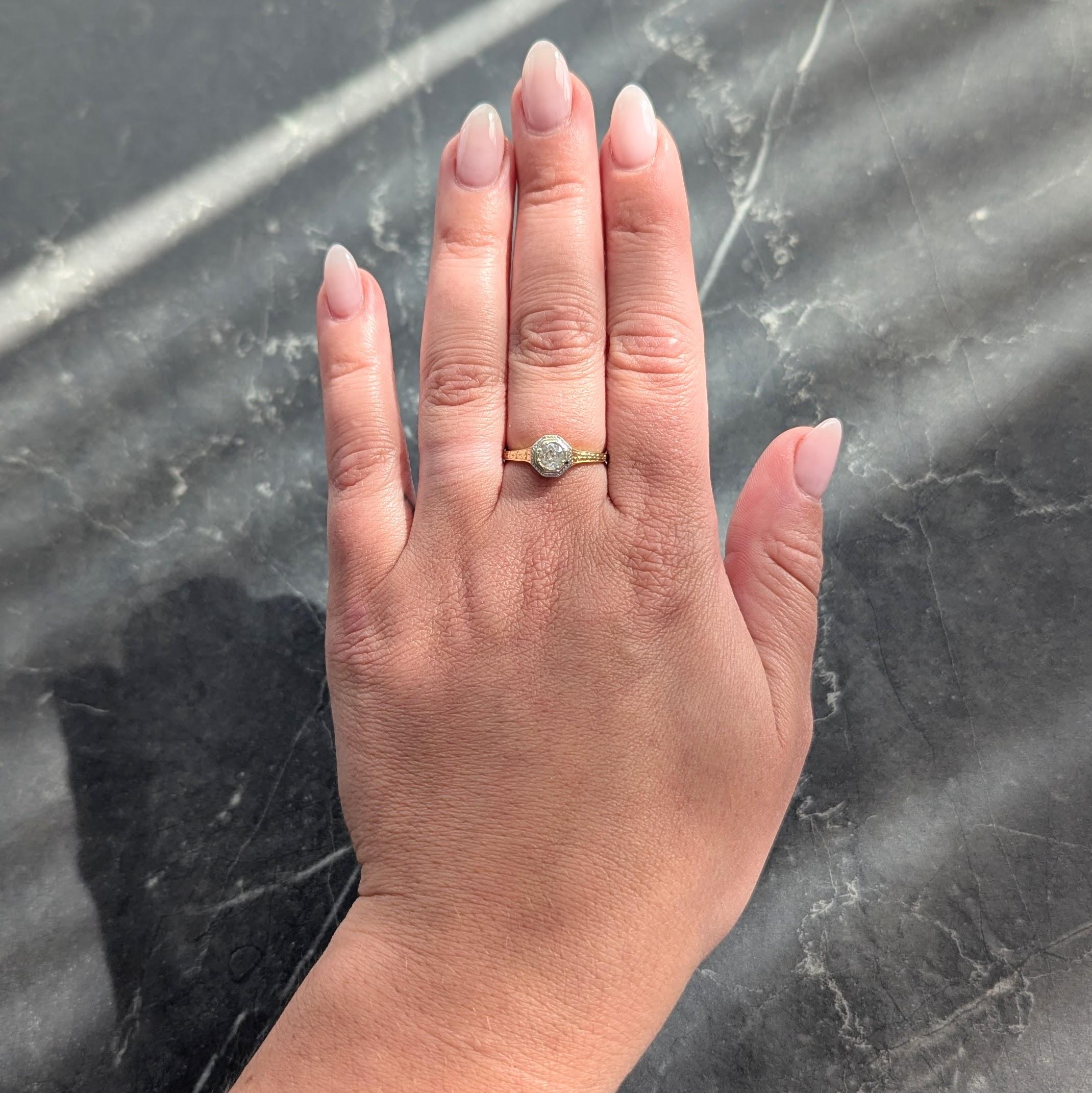 Art Deco European Diamond Platinum 18 Karat Yellow Gold Vintage Engagement Ring