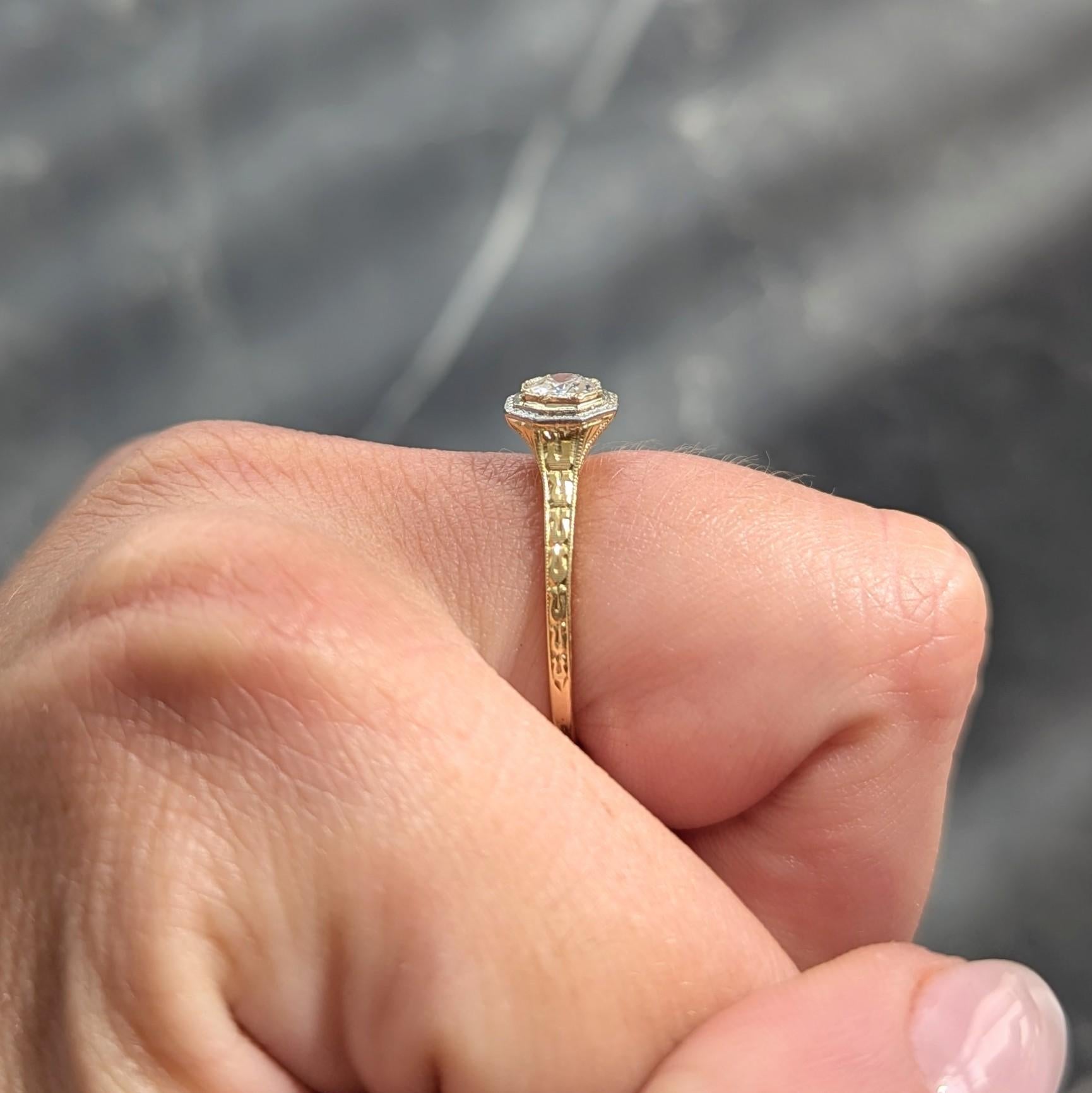 Art Deco European Diamond Platinum 18 Karat Yellow Gold Vintage Engagement Ring