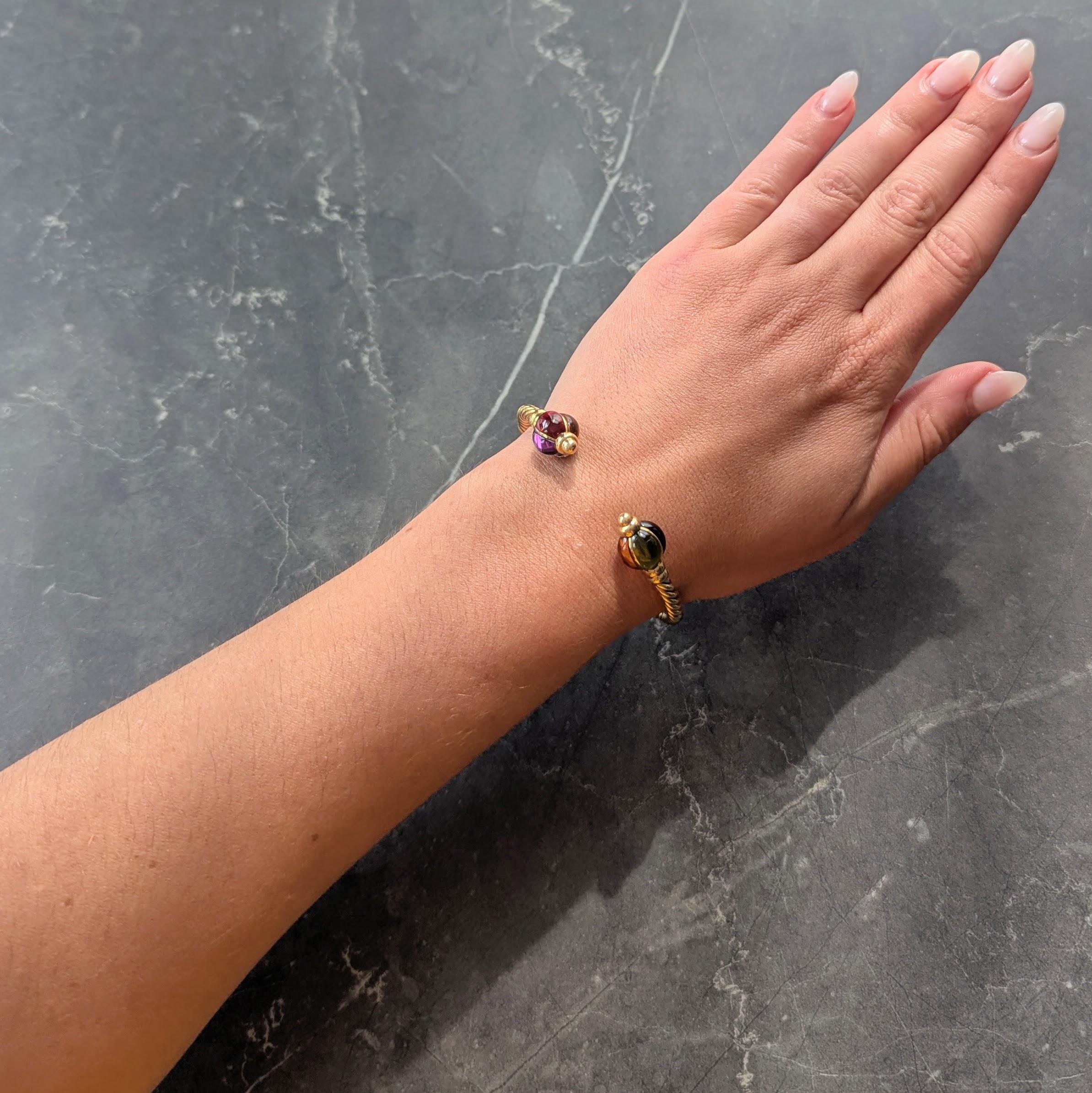 Bulgari 1980's Multi-Gem 18 Karat Yellow Gold Twisted Rope Cuff Bracelet