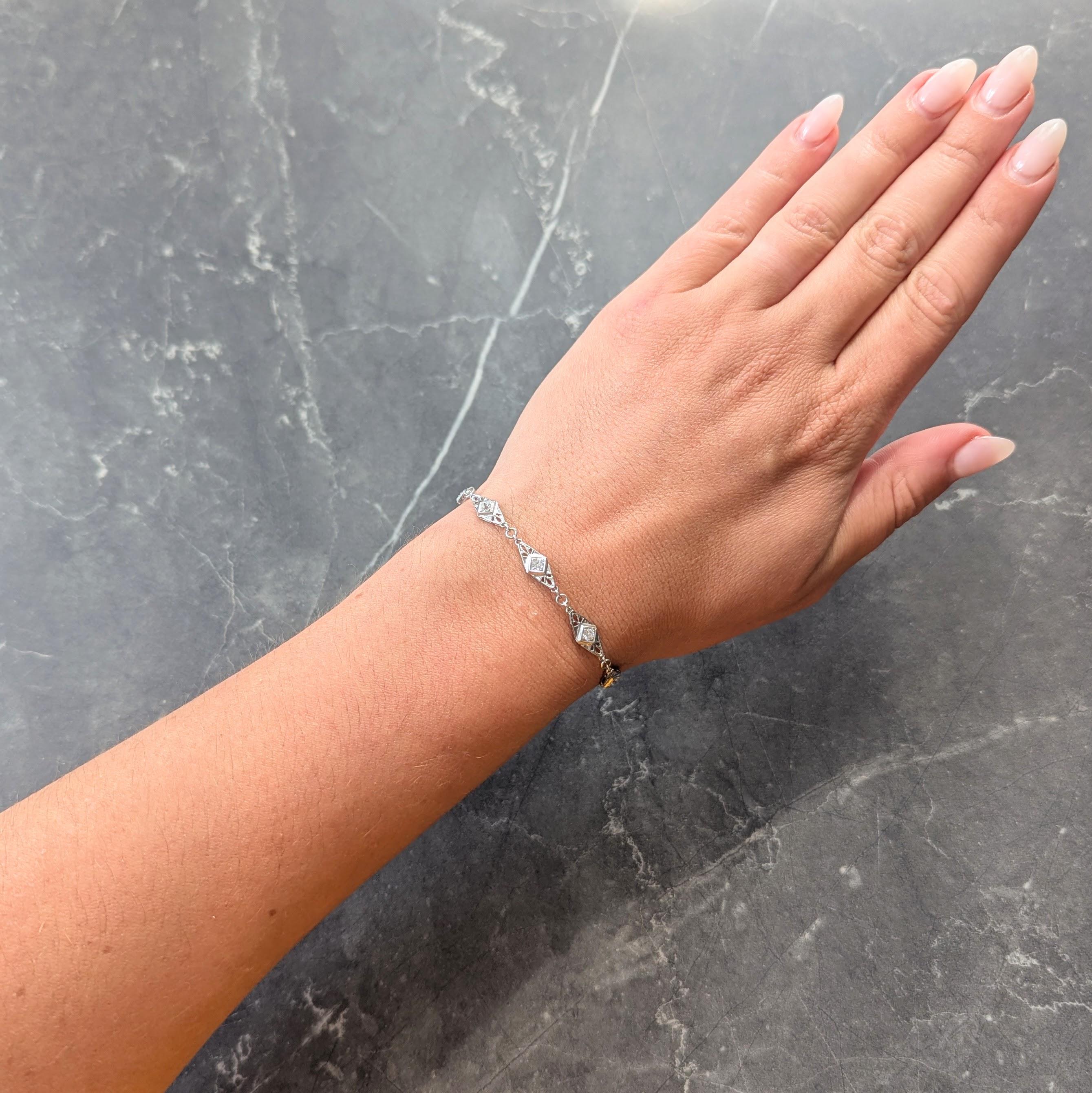 Art Deco Old Mine Cut Diamond Platinum Vintage Fancy Link Line Bracelet