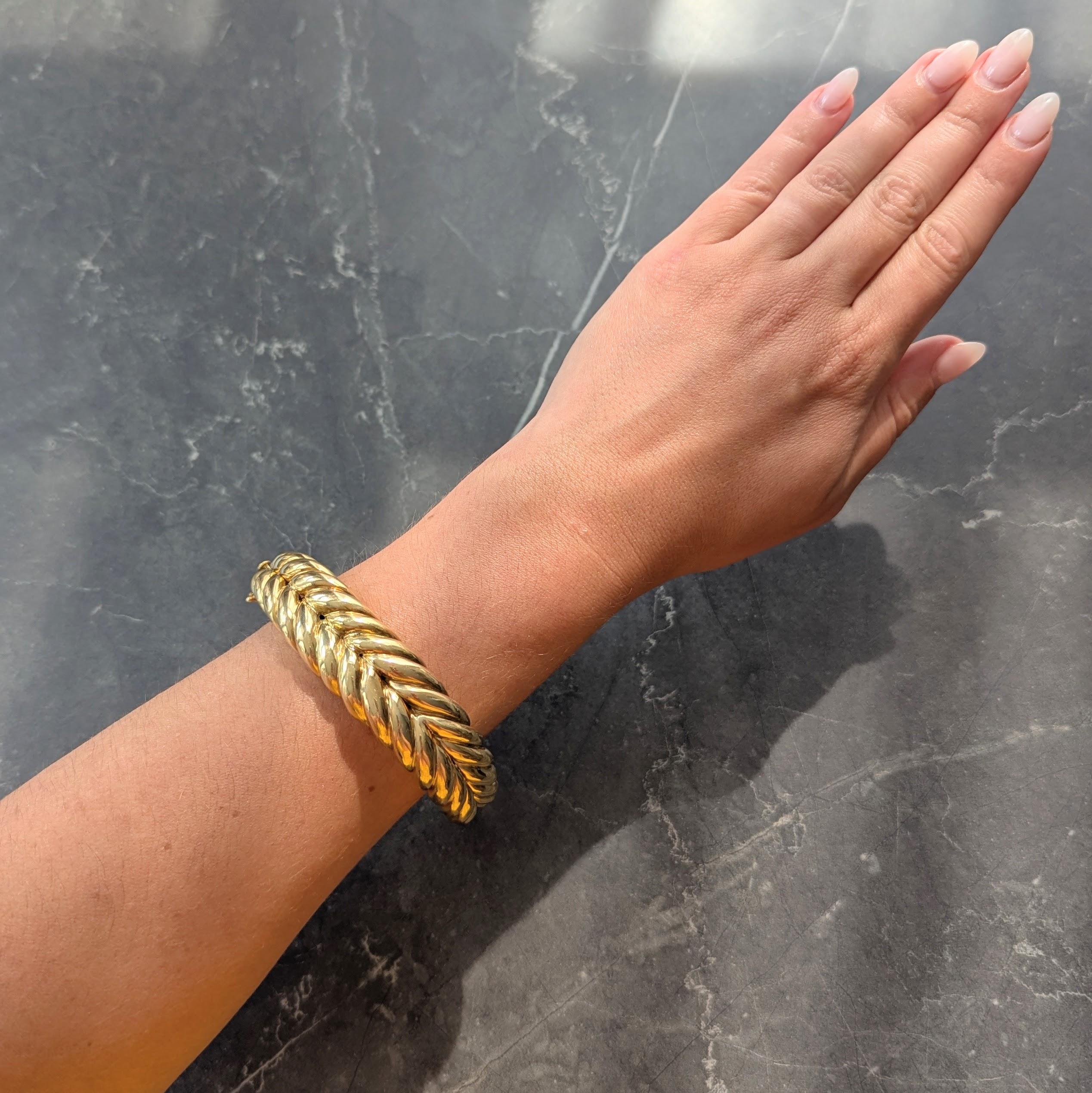 Tiffany & Co. 1980's 18 Karat Yellow Gold Vintage Weave Bangle Bracelet