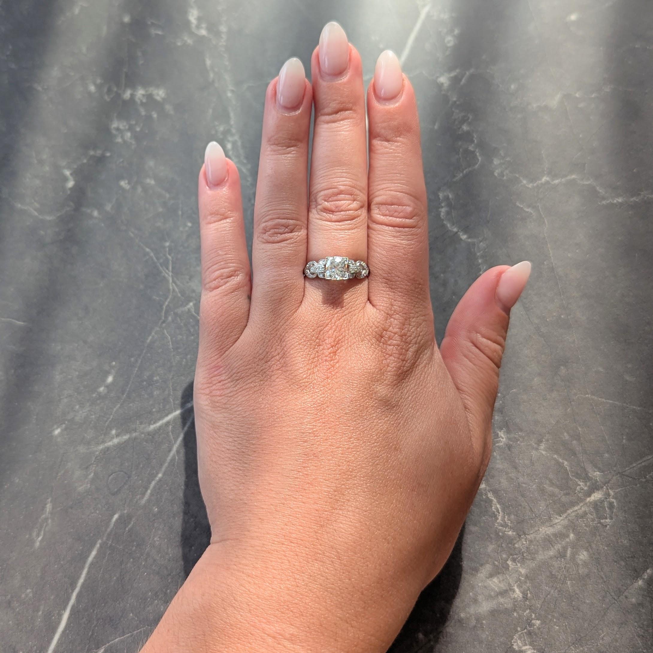 Art Deco 1.56 CTW Old Mine Cut Diamond Platinum Vintage Buckle Engagement Ring