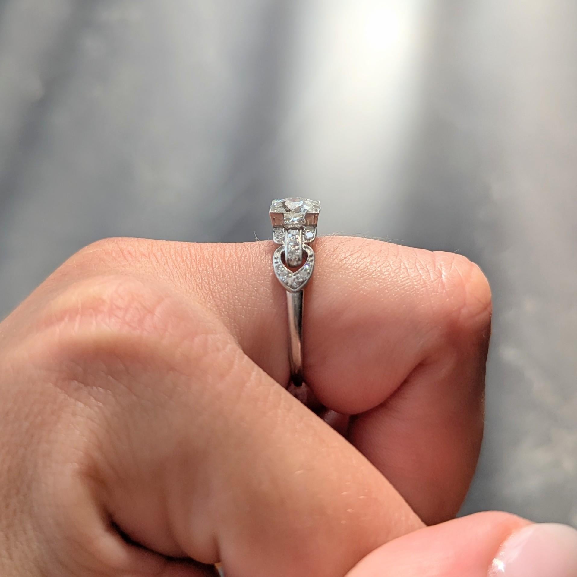 Art Deco 1.56 CTW Old Mine Cut Diamond Platinum Vintage Buckle Engagement Ring