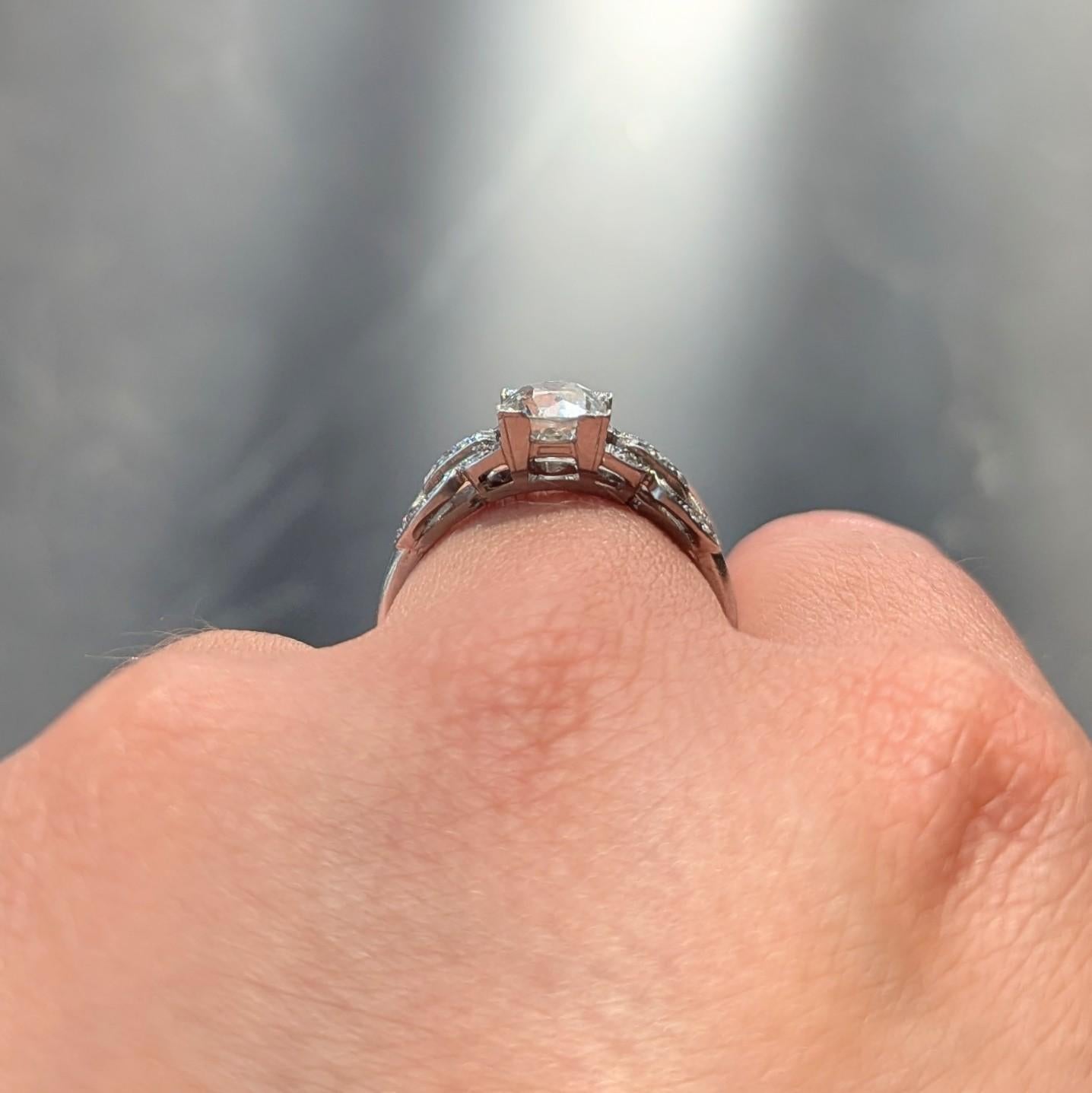 Art Deco 1.56 CTW Old Mine Cut Diamond Platinum Vintage Buckle Engagement Ring