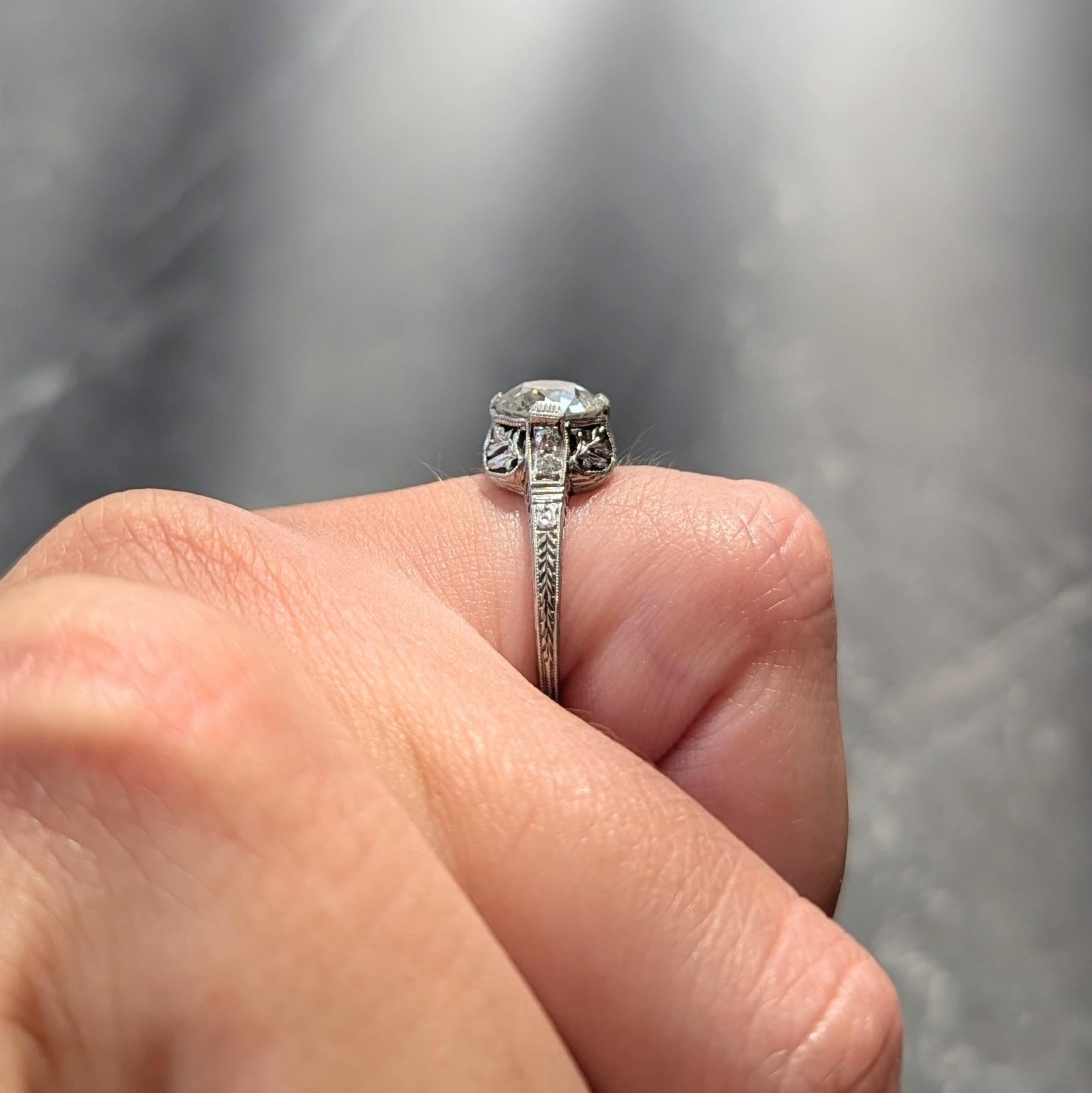 Edwardian 1.59 CTW Diamond Platinum Antique Foliate Engagement Ring