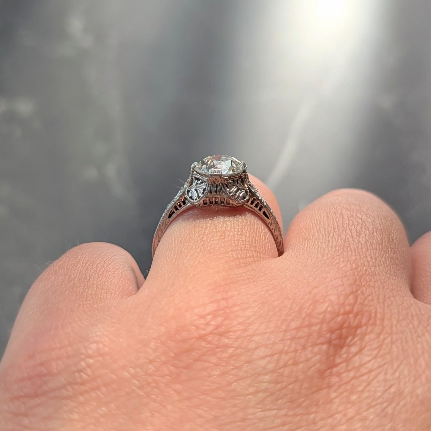 Edwardian 1.59 CTW Diamond Platinum Antique Foliate Engagement Ring