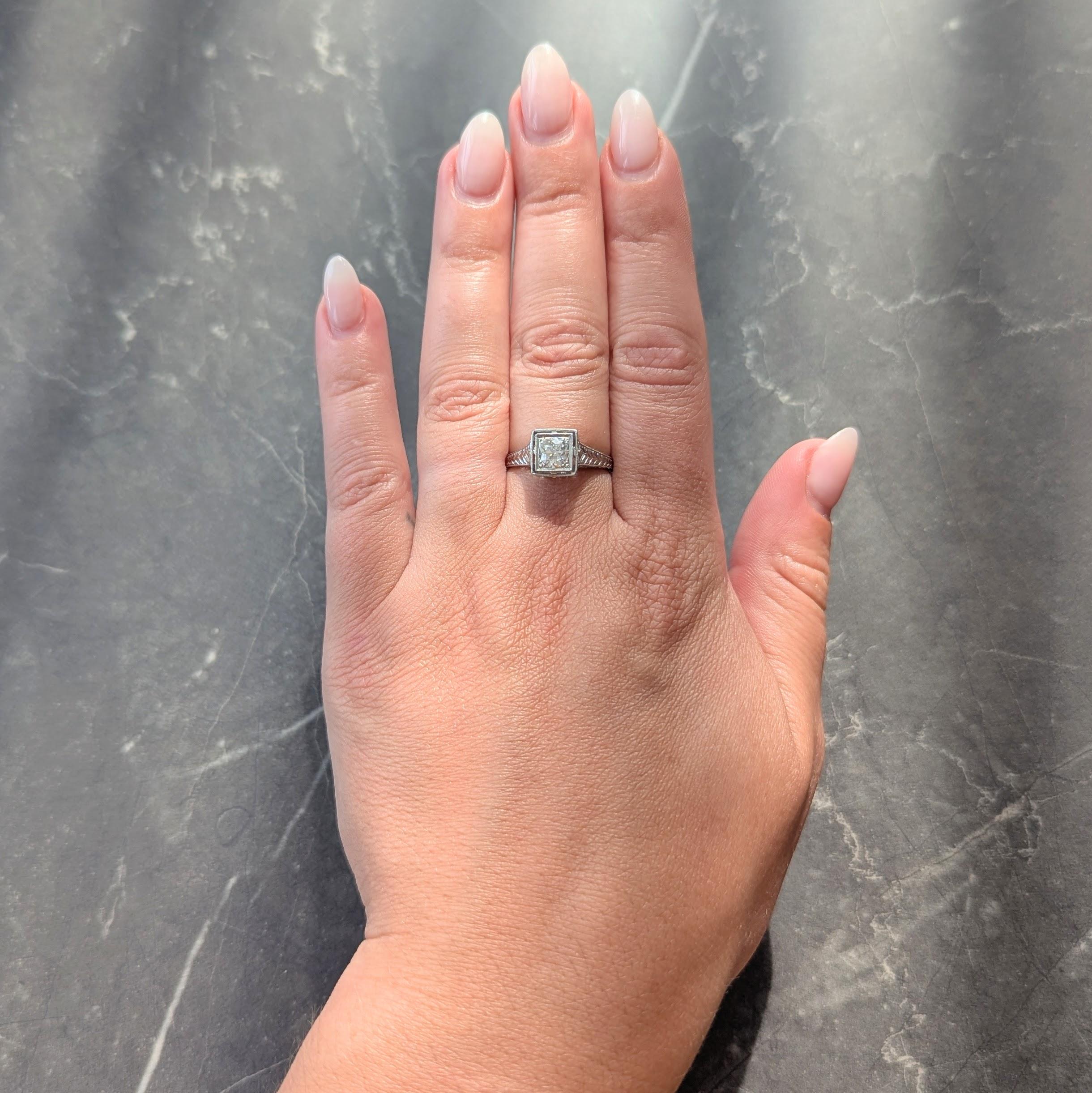 Art Deco Old European Cut Diamond Platinum Vintage Solitaire Engagement Ring