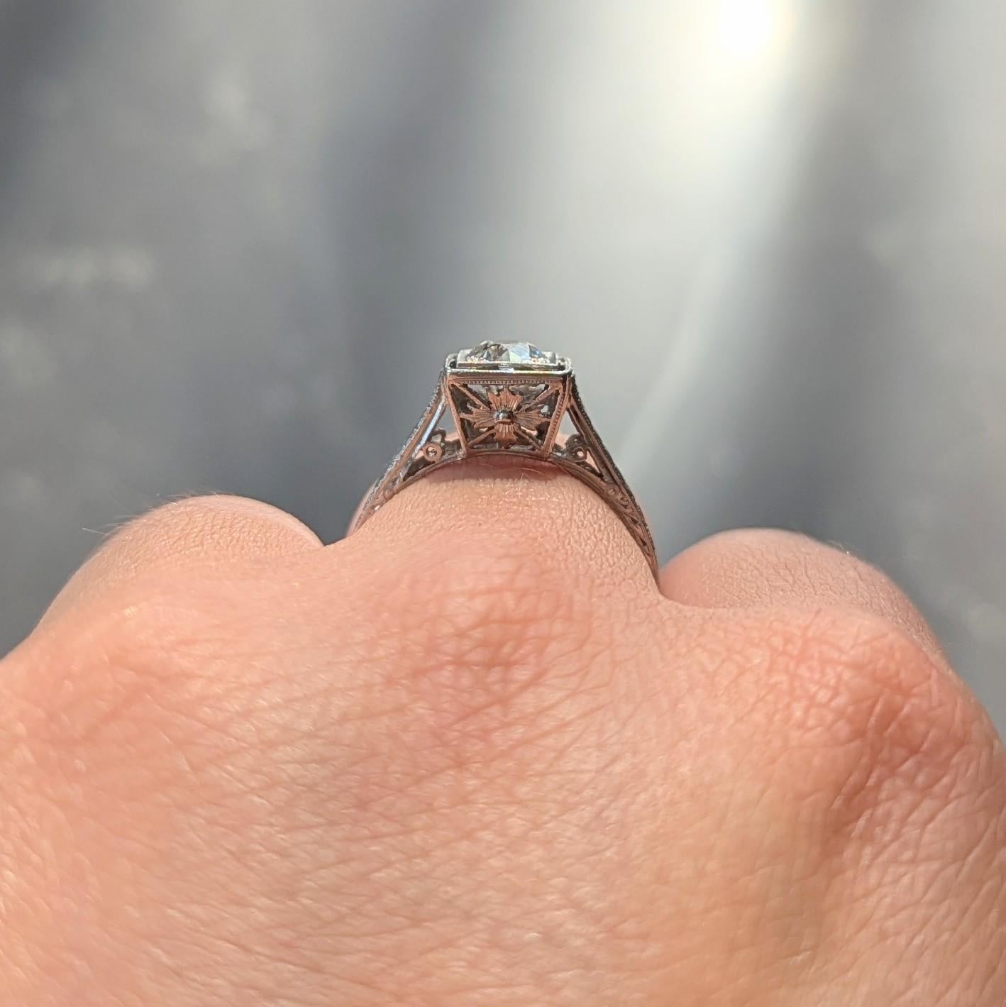 Art Deco Old European Cut Diamond Platinum Vintage Solitaire Engagement Ring