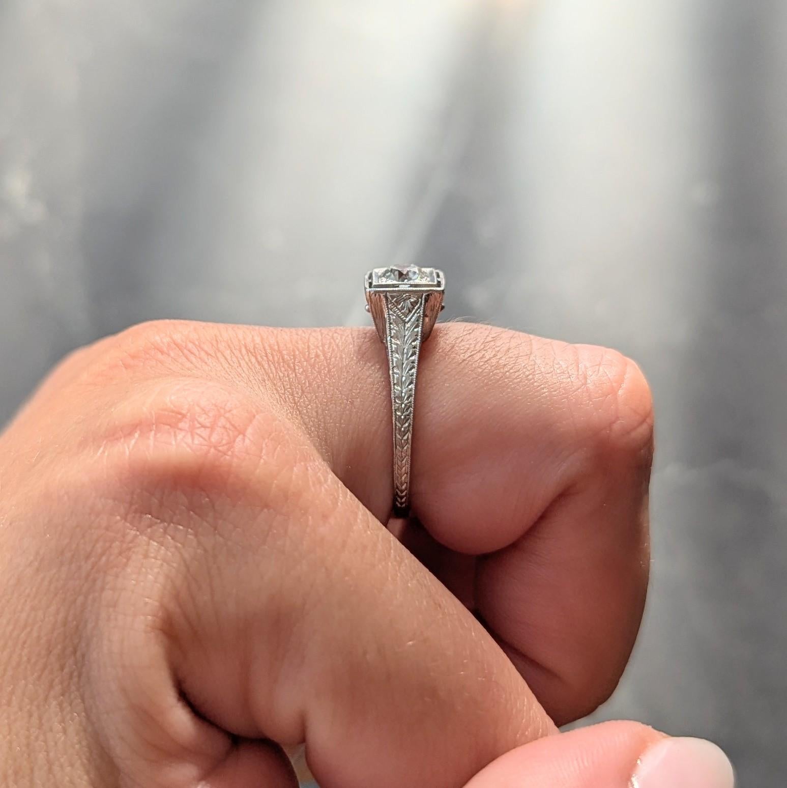 Art Deco Old European Cut Diamond Platinum Vintage Solitaire Engagement Ring