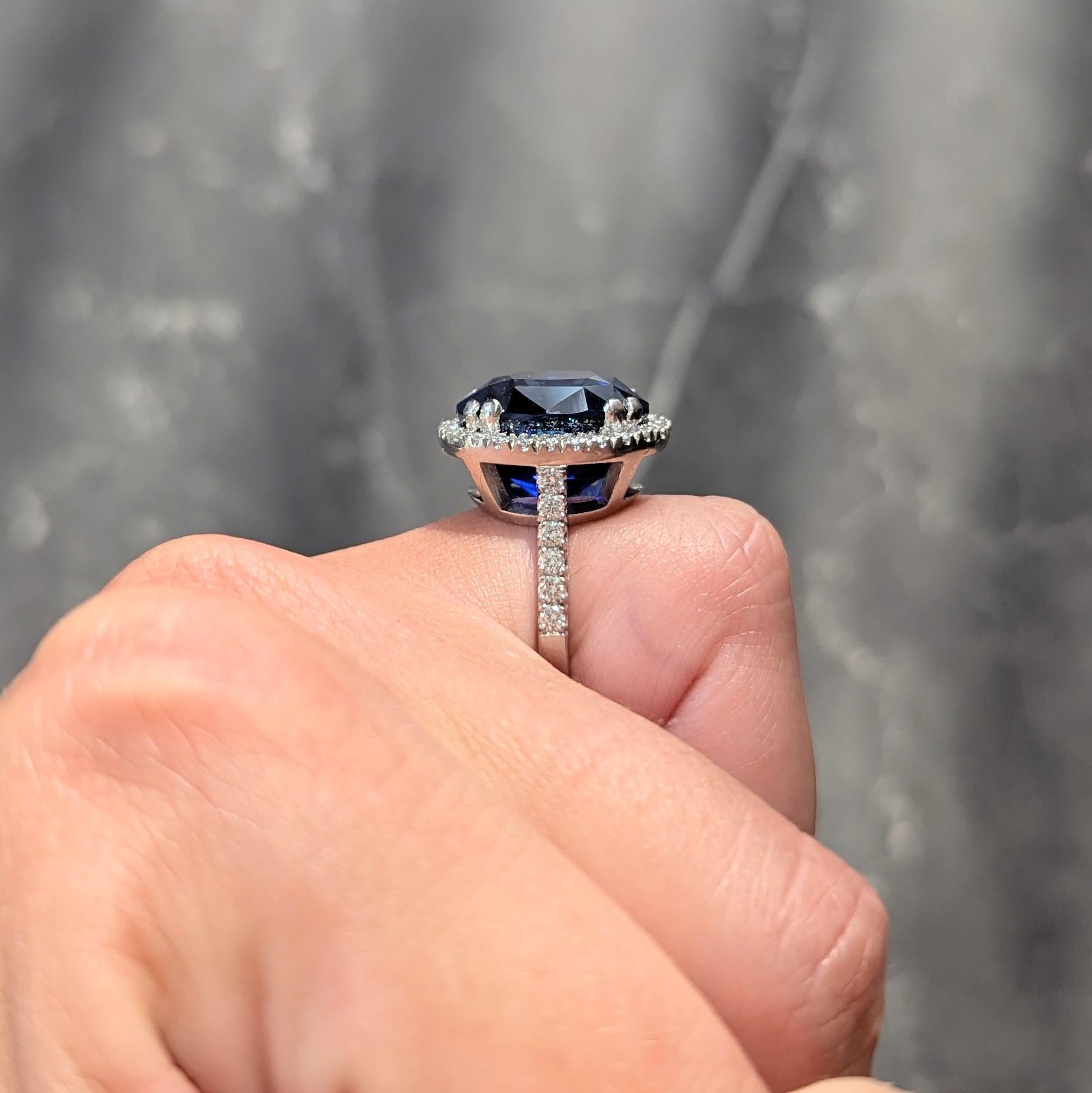 15.69 CTW No Heat Ceylon Blue Sapphire Diamond Platinum Vintage Halo Ring AGL