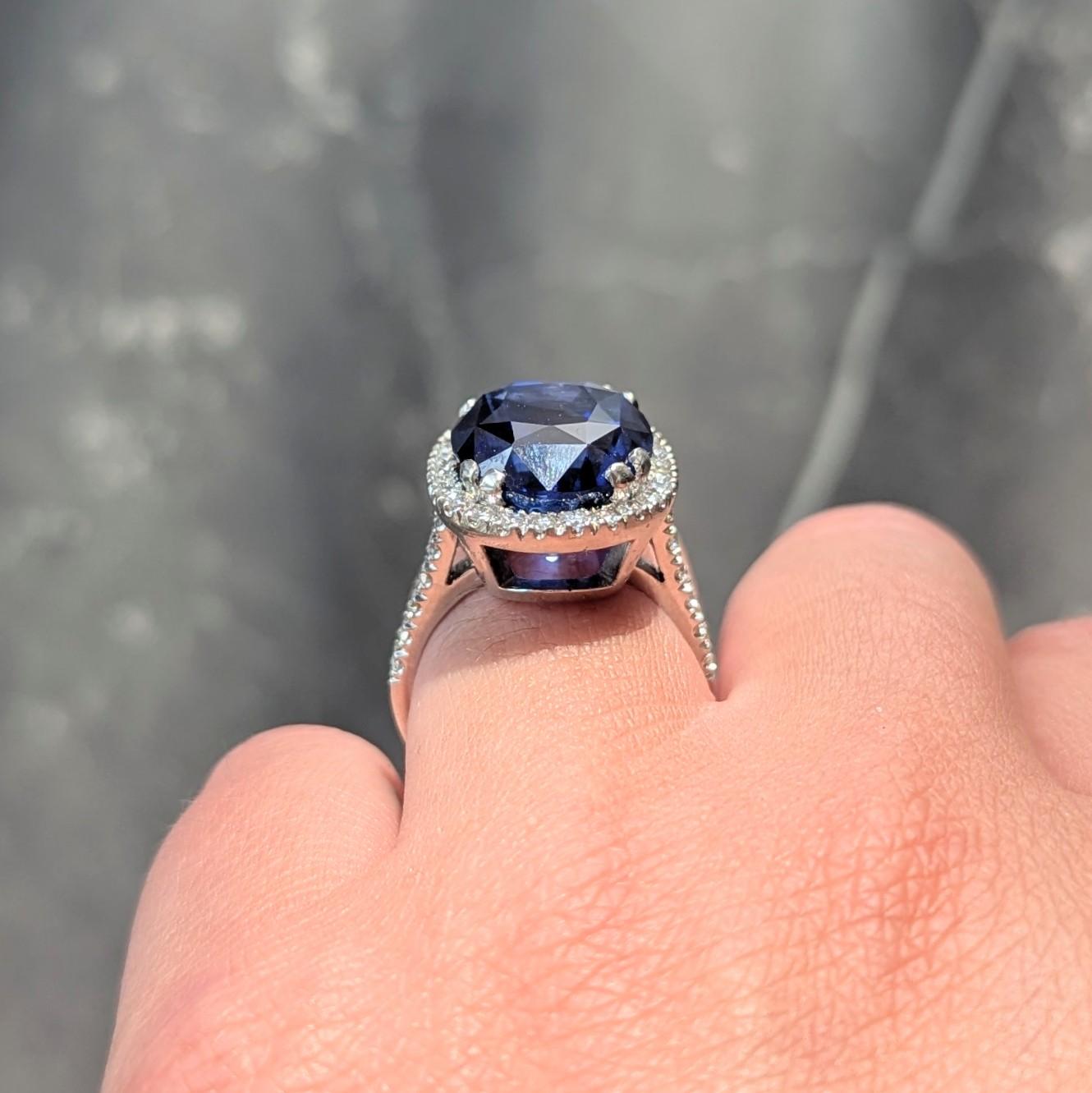 15.69 CTW No Heat Ceylon Blue Sapphire Diamond Platinum Vintage Halo Ring AGL