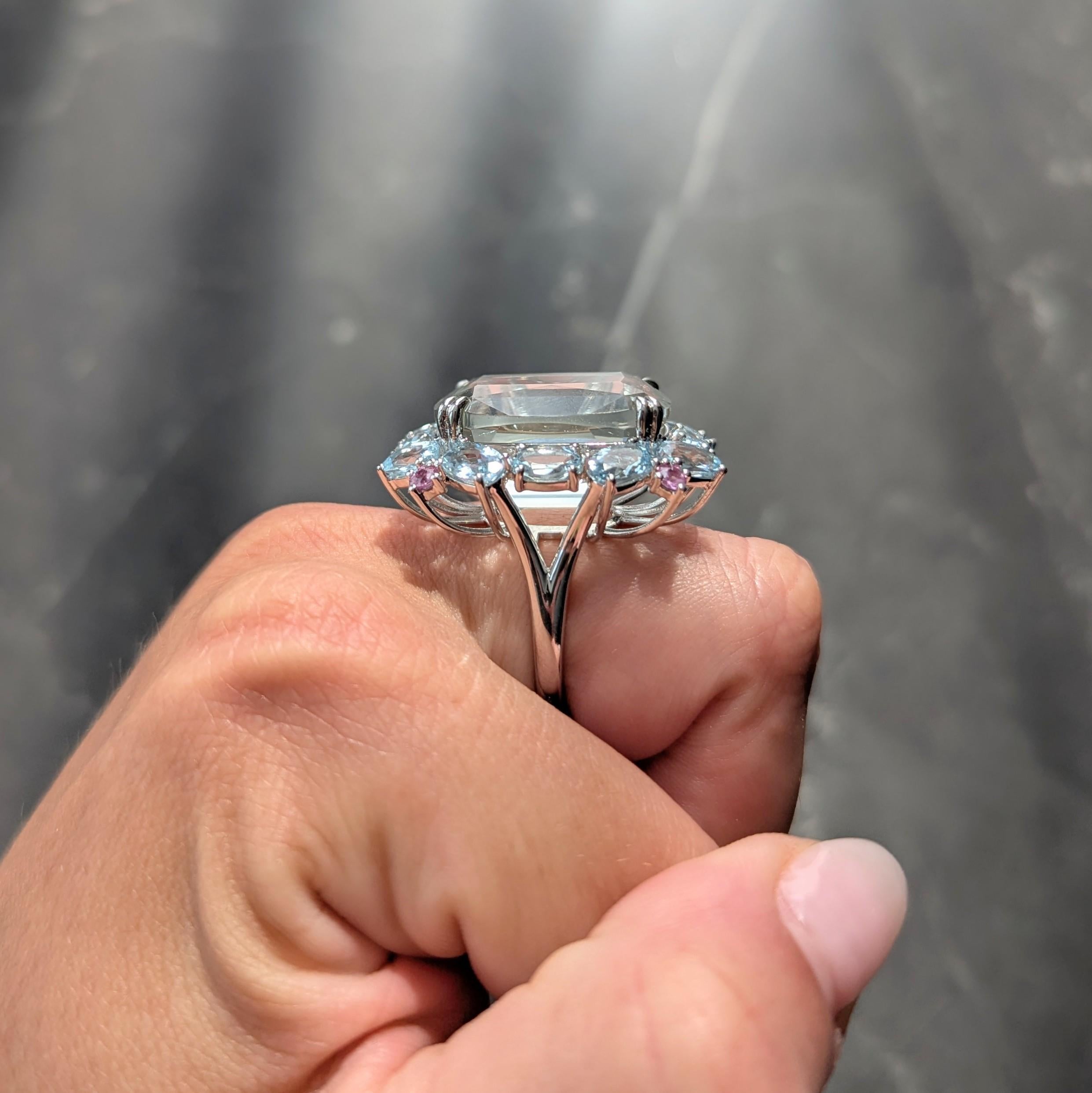 Contemporary 31.89 CTW Prasiolite Aquamarine Sapphire Platinum Cocktail Ring