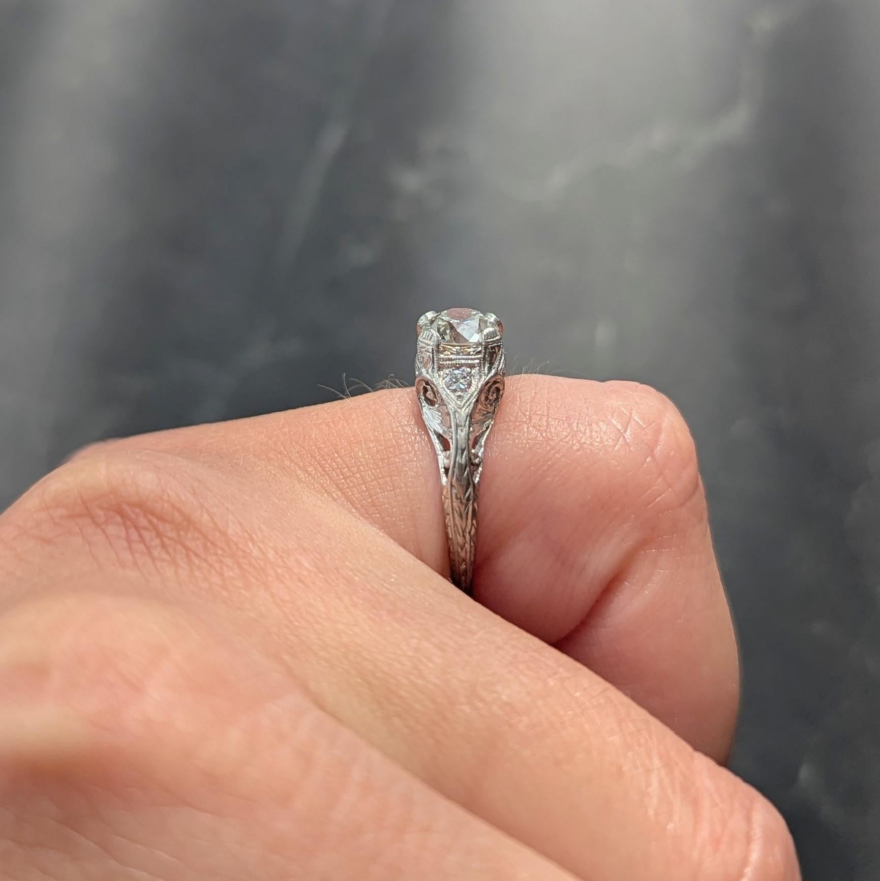 Edwardian 1.30 CTW Old European Diamond Platinum Antique Foliate Engagement Ring