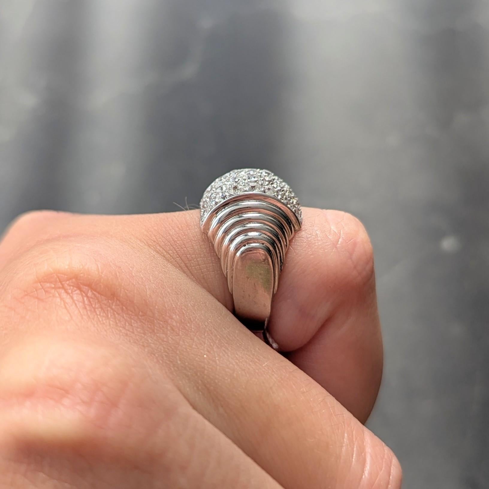 Art Deco 1.36 CTW Old European Cut Diamond Platinum Vintage Stepped Dome Ring