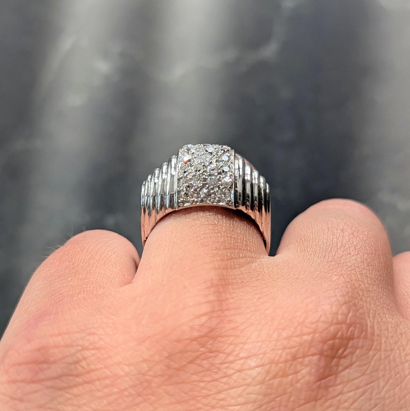 Art Deco 1.36 CTW Old European Cut Diamond Platinum Vintage Stepped Dome Ring