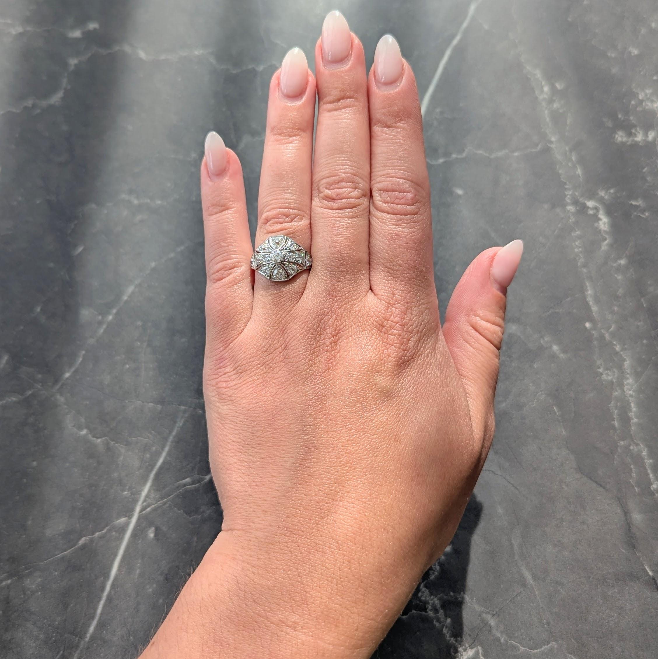 Art Deco Lambert Brothers European Diamond Platinum Vintage Bombé Dinner Ring