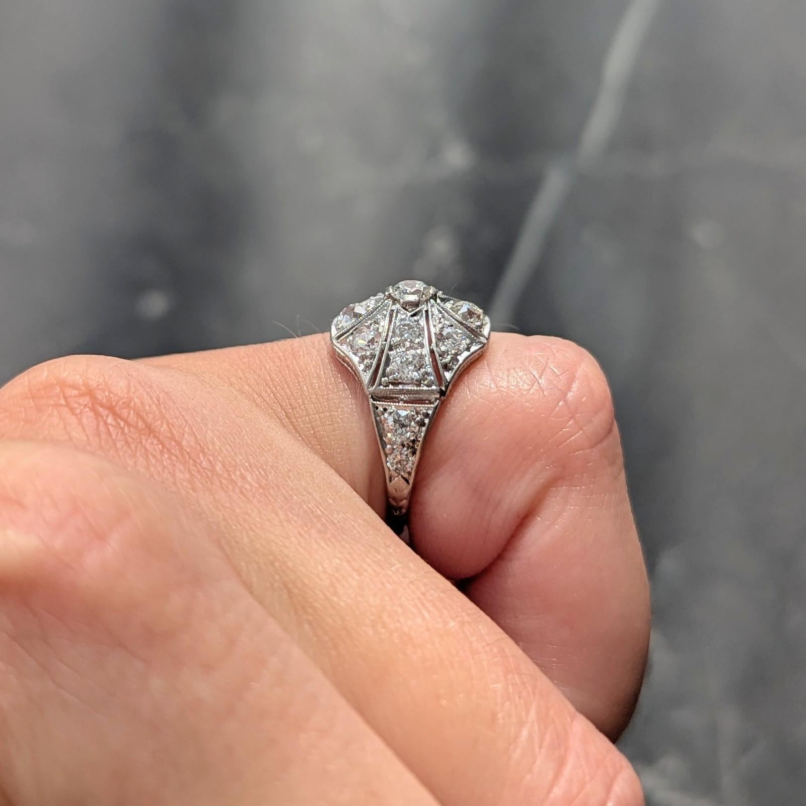 Art Deco Lambert Brothers European Diamond Platinum Vintage Bombé Dinner Ring