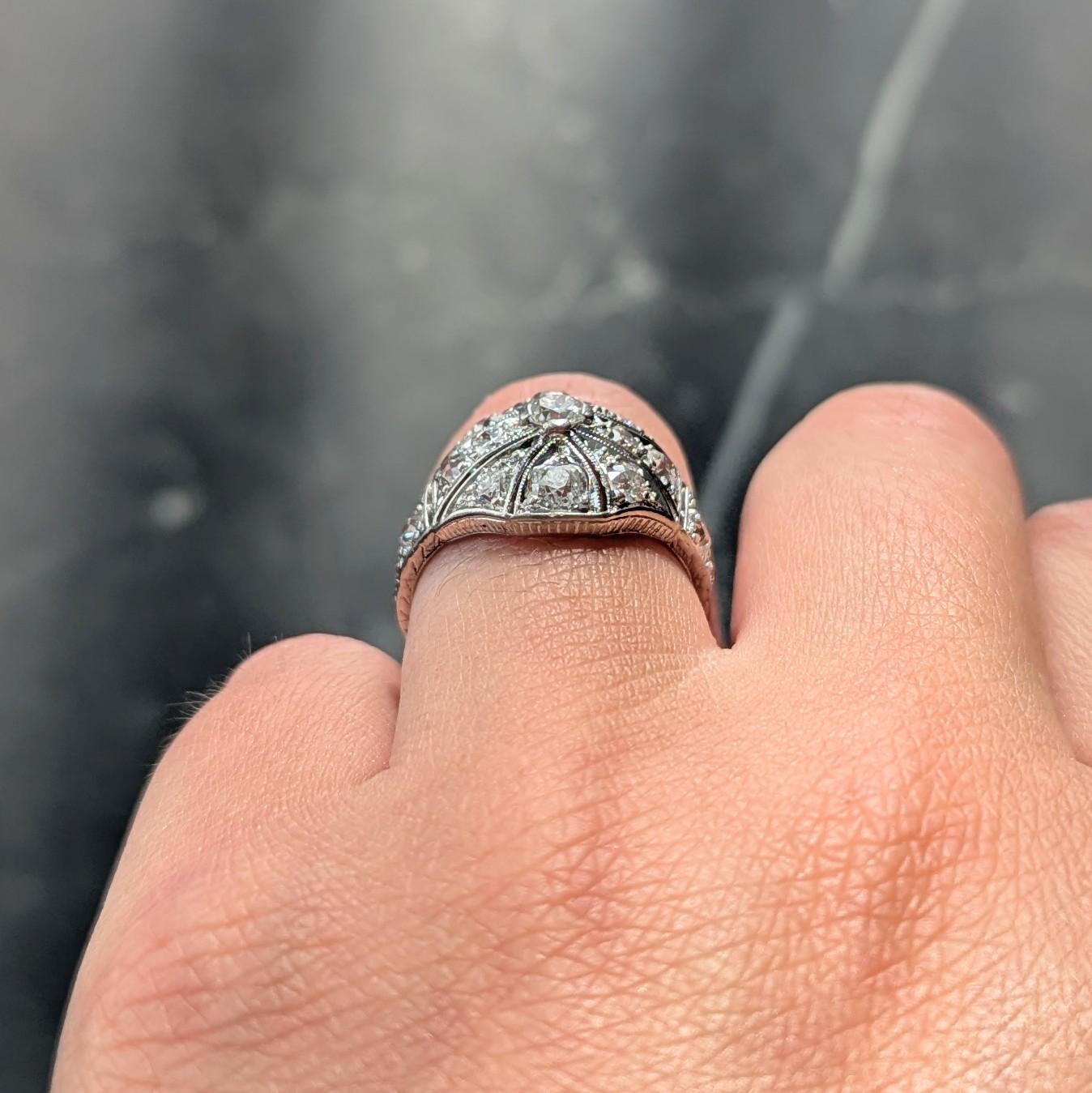 Art Deco Lambert Brothers European Diamond Platinum Vintage Bombé Dinner Ring