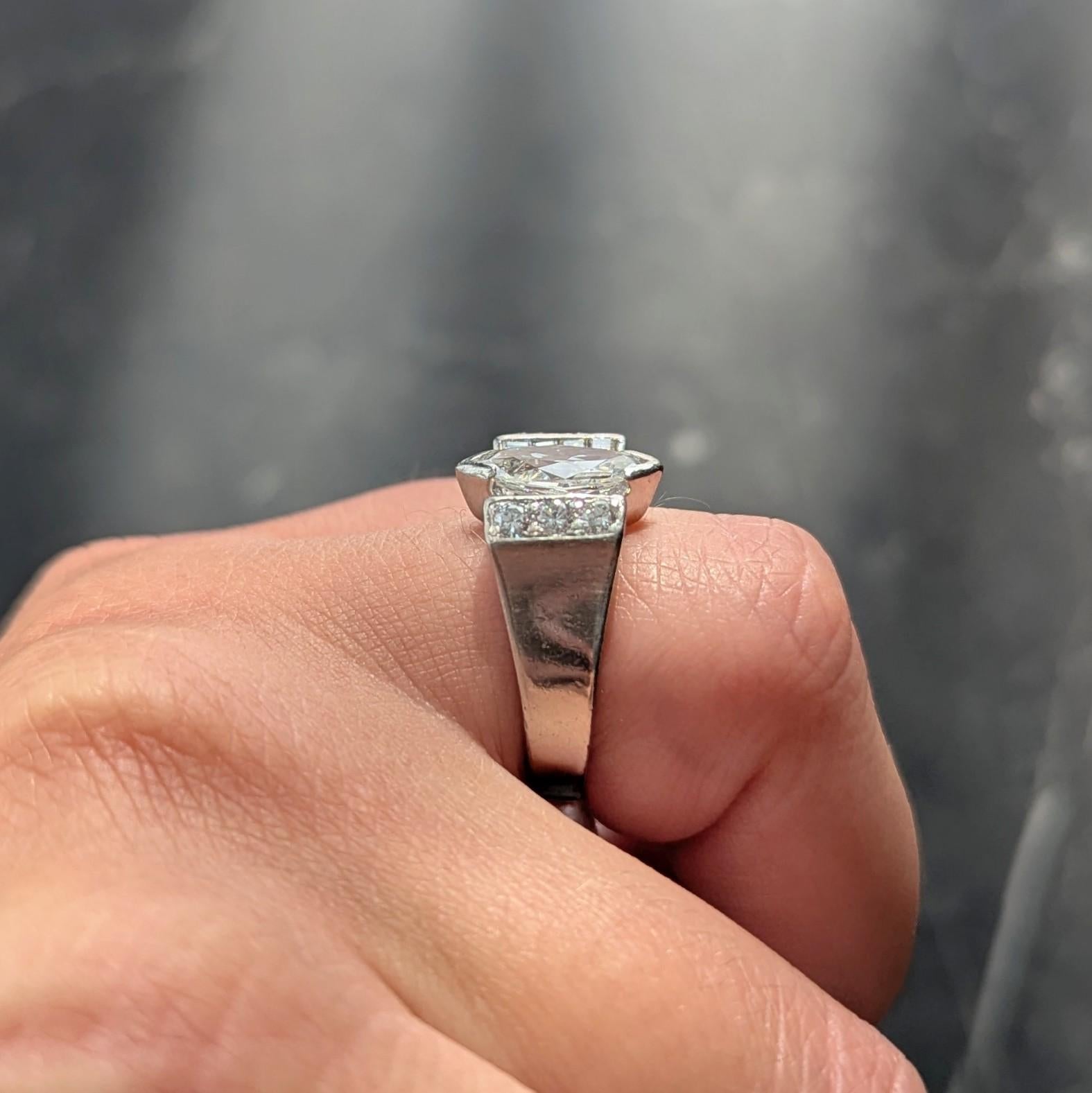 Mid-Century 2.05 CTW Marquise Diamond Platinum Vintage Bow Fashion Ring