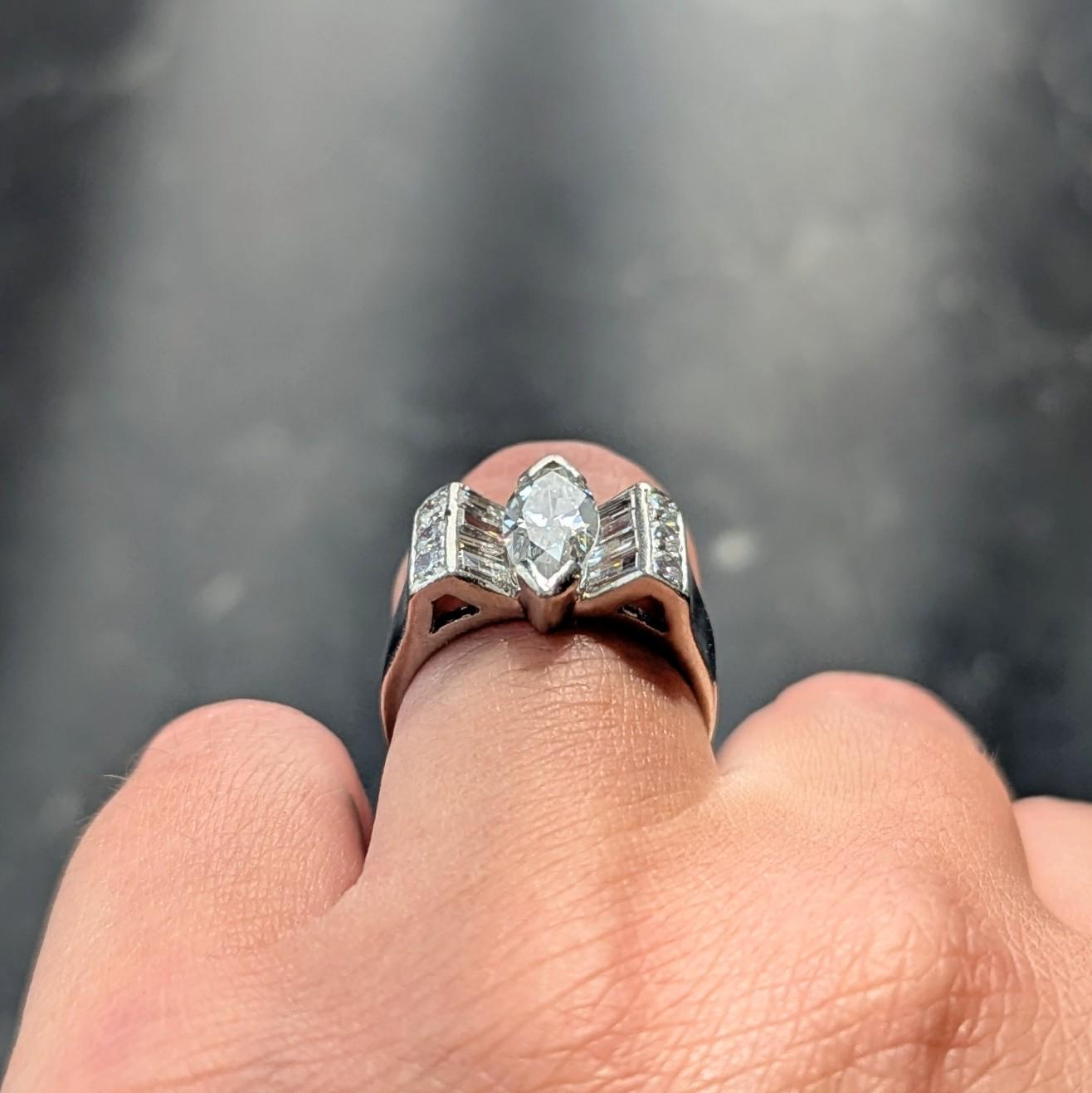 Mid-Century 2.05 CTW Marquise Diamond Platinum Vintage Bow Fashion Ring