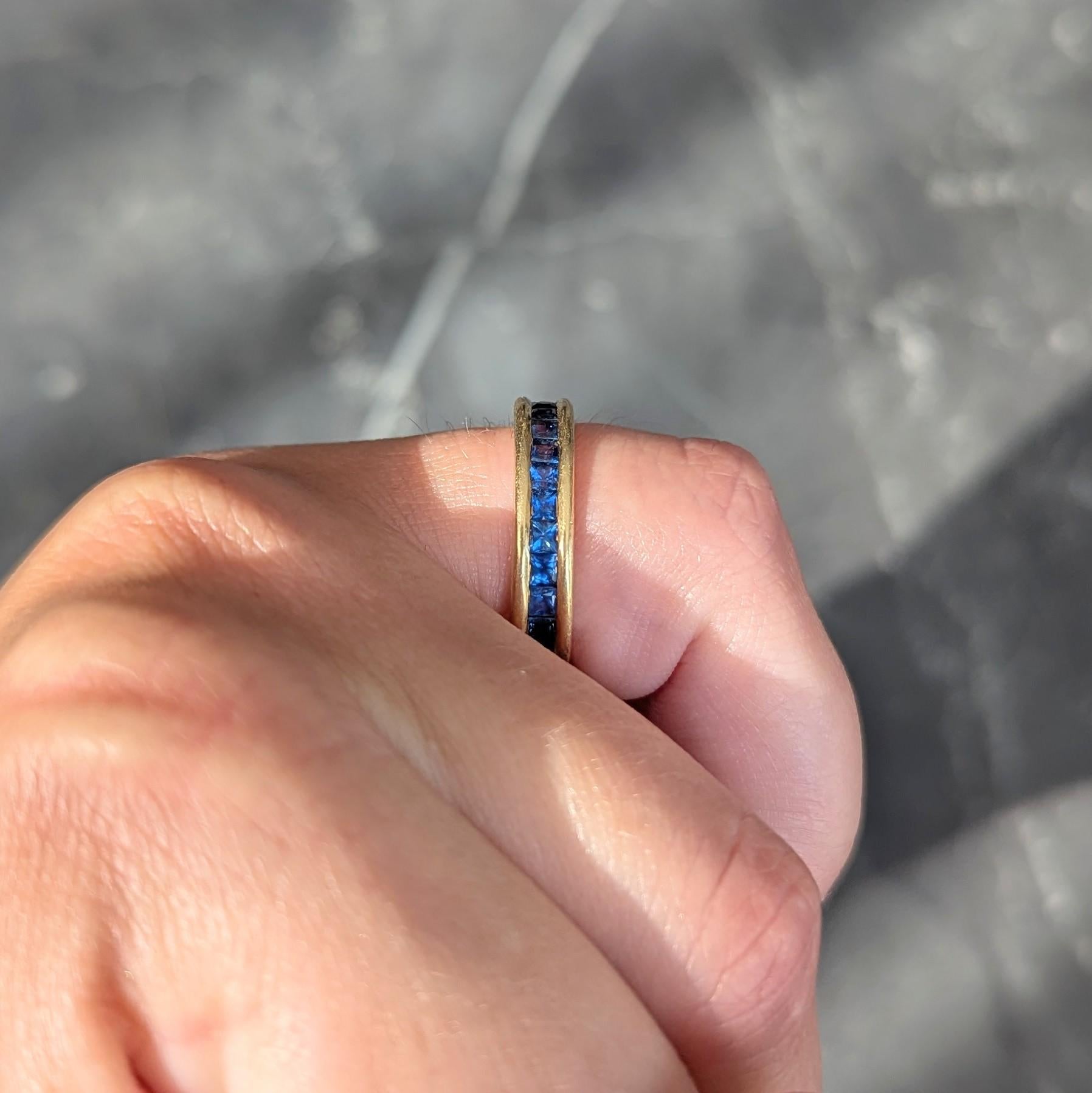 Bulgari 1980's Blue Sapphire 18K Gold Vintage Eternity Channel Band Ring