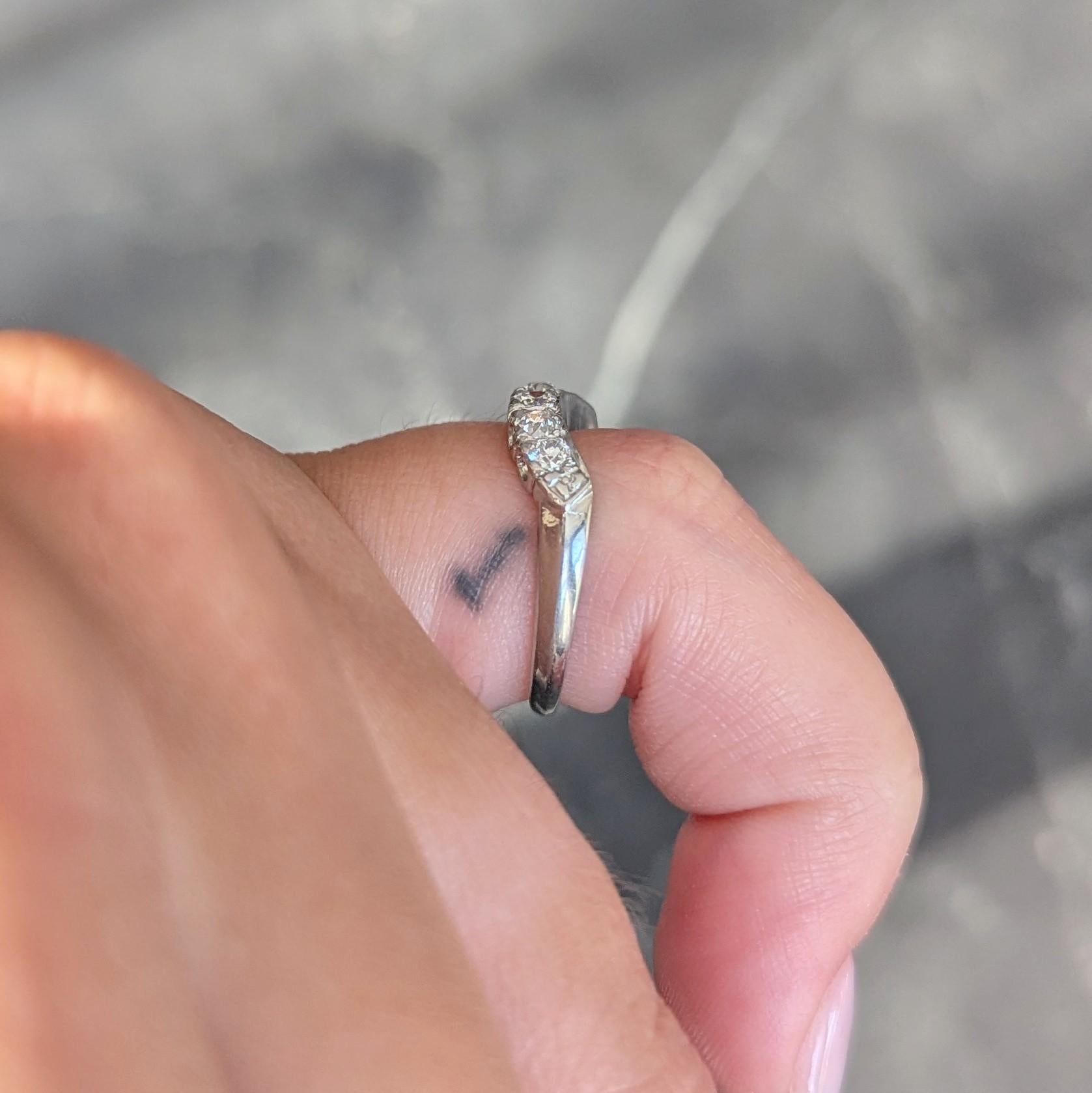 Mid-Century European Diamond Platinum Vintage Fishtail Contour Wedding Band Ring