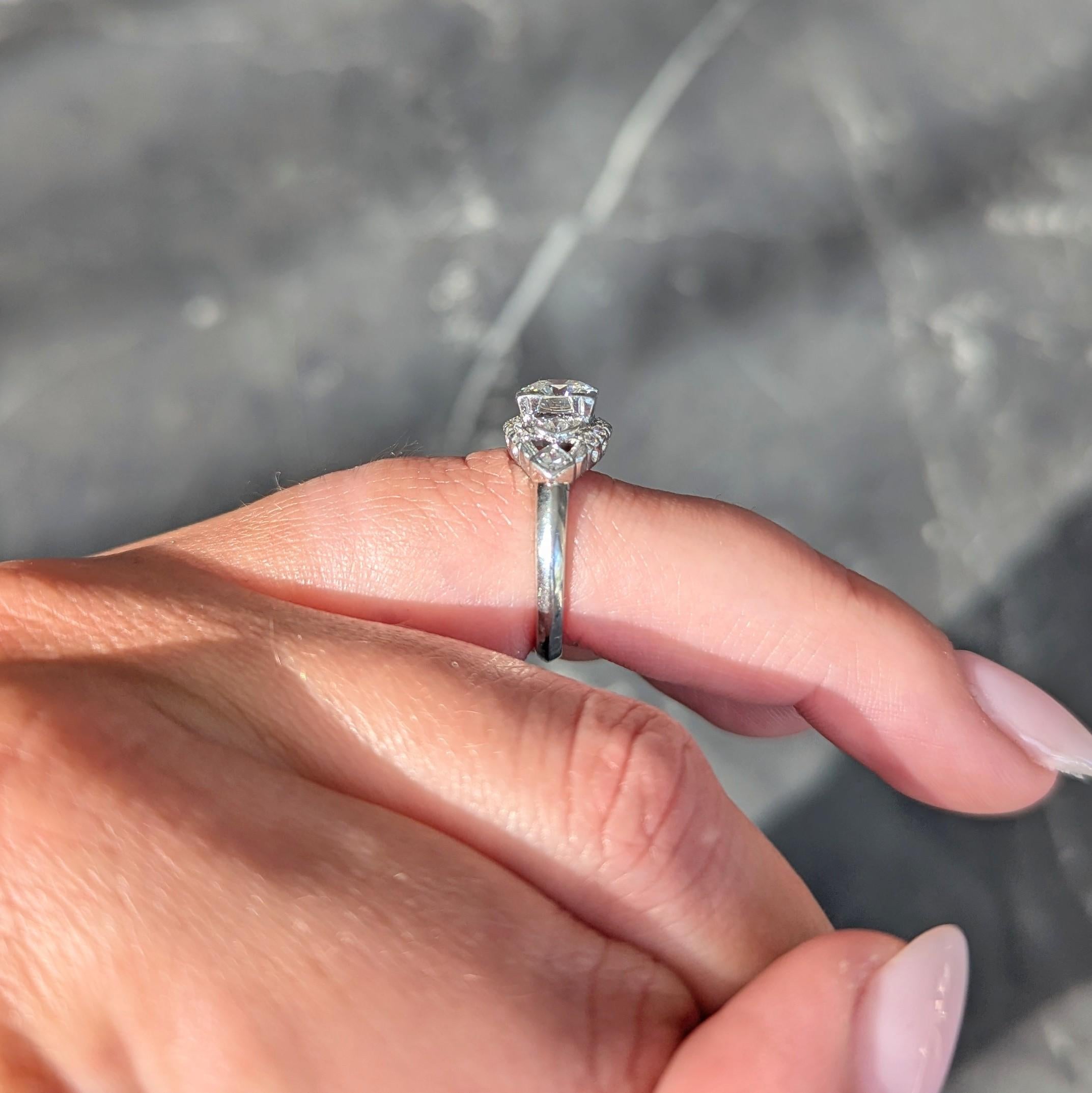 Mid-Century 1.24 CTW Diamond Platinum Vintage Cluster Engagement Ring